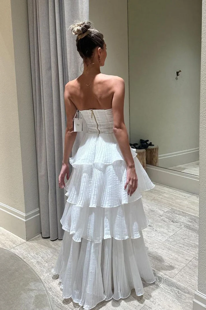 Elegant White A-Line Tiered Prom Dress for Birthday Party & Evening Events - J6596 | Perfect for Homecoming, Formal Dances & Special Occasions