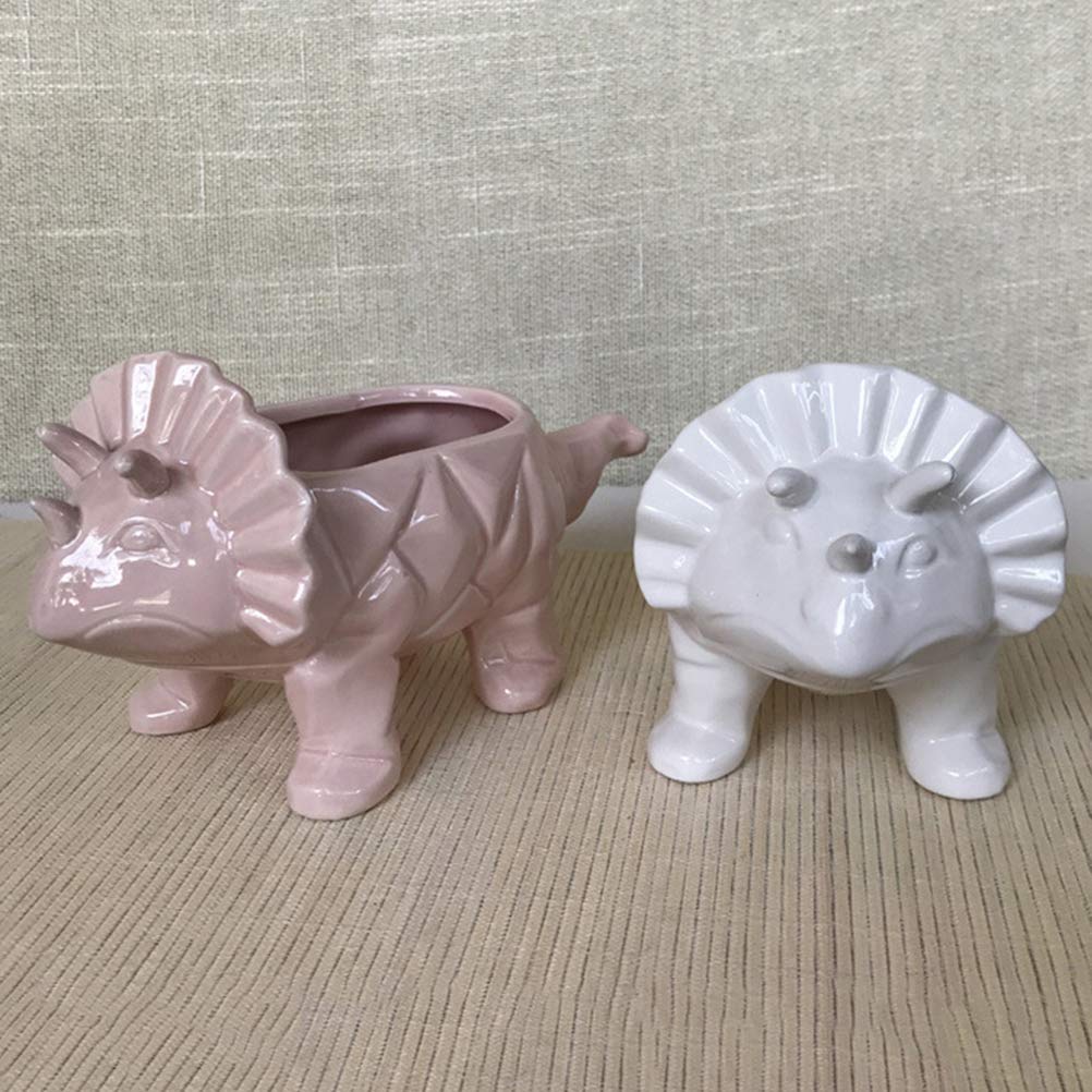 DOITOOL Ceramic Triceratops Succulent Planter - White Dinosaur Flower Pot for Small Plants, Cactus, Air Plants - Perfect for Home, Office Desk Decor & Gift Idea