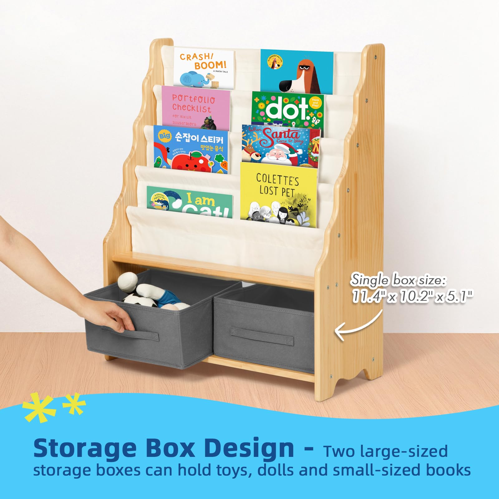 OOOK Solid Wood Montessori Bookshelf for Kids - 27.6