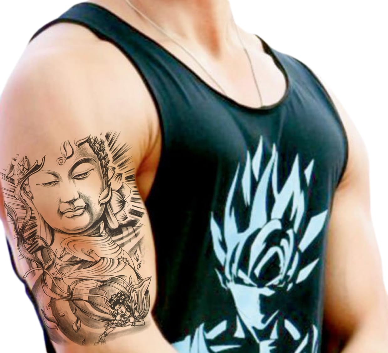 Waterproof Temporary Tattoo Stickers for Men & Women - 3D Realistic Flowers, Butterflies, Stars, Angels, Wolves & Armband Designs (21x15cm) | Perfect for Parties, Festivals, Cosplay & Body Art - TH-673