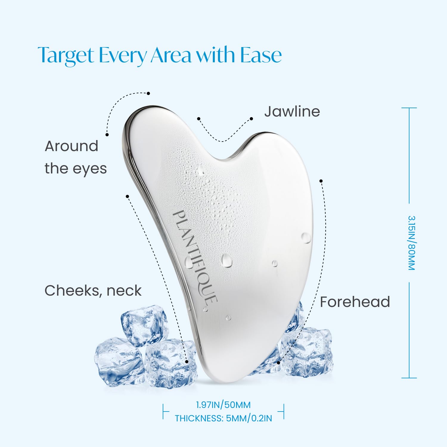 PLANTIFIQUE Stainless Steel Gua Sha Facial Tool for Skin Massage & Anti-Aging - Korean Vitamin C Face Serum with Collagen & Peptides - Ultimate Hydration for Glowing Skin - Perfect for Daily Skincare Routine, Spa Treatment & Self-Care Rituals
