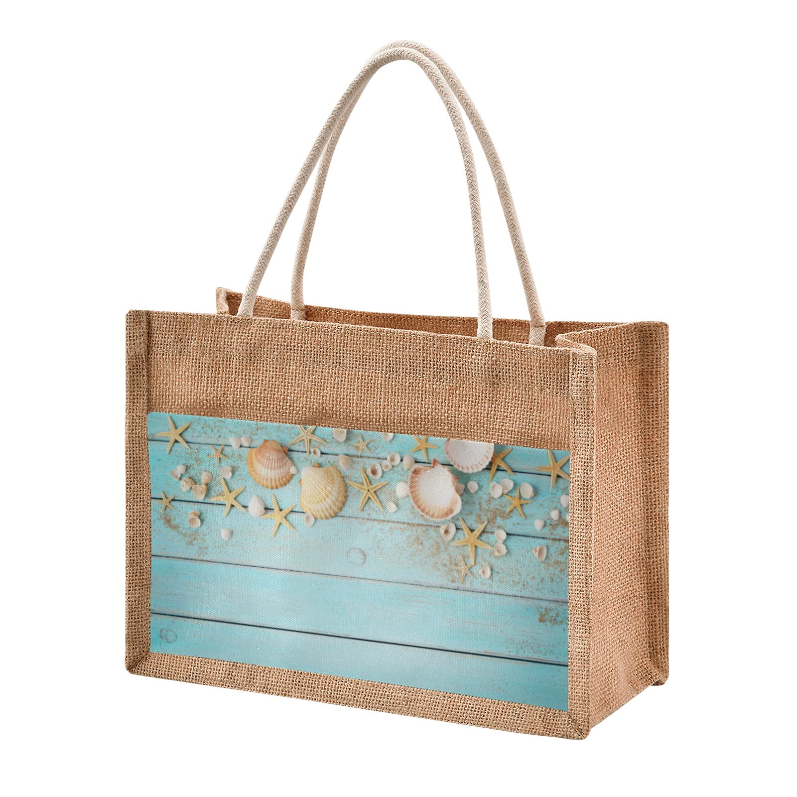 Eco-Friendly Jute Tote Bag with Zipper & Canvas Pocket - Reusable Grocery Shopping Bag for Women, Wedding Gift & Beach Use - 12