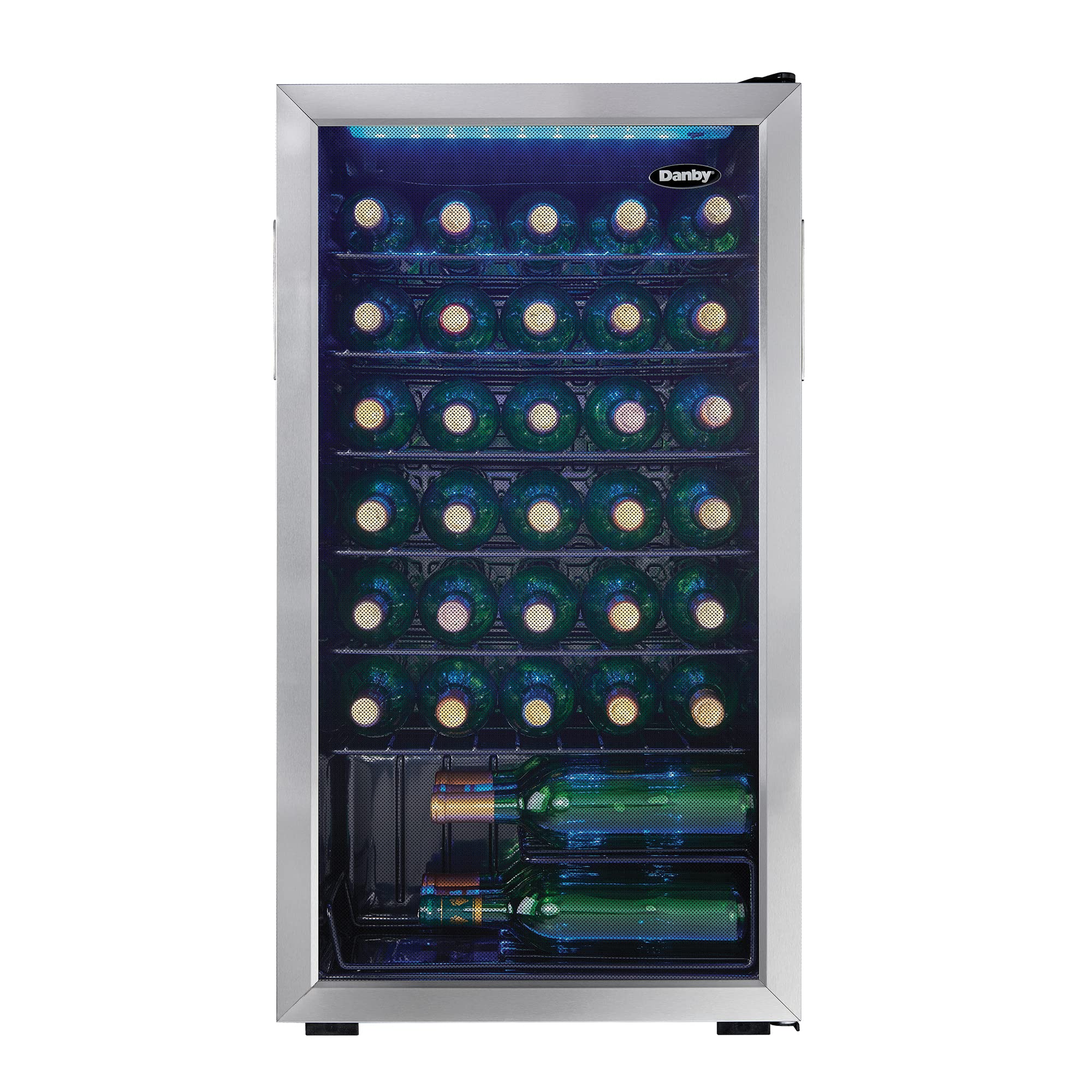 Danby DWC036A1BSSDB-6 3.3 Cu. Ft. Freestanding Wine Cooler - 36 Bottle Capacity Single Zone Refrigerator with Glass Door | Stainless Steel Wine Fridge for Kitchen, Home Bar, Restaurant & Office Use