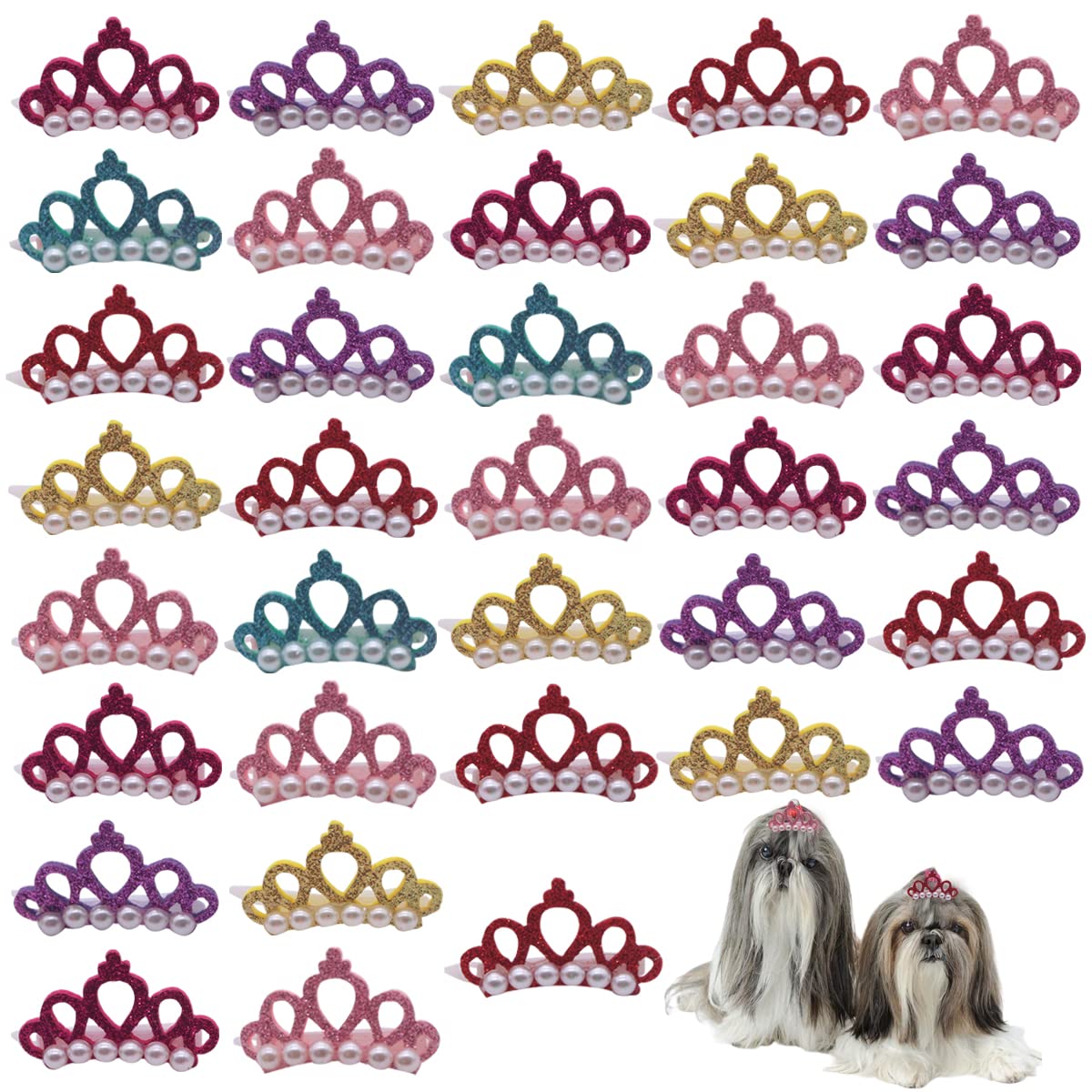 30Pcs Dog Crown Hair Clips & Topknot Bows - Pet Grooming Accessories for Dogs and Cats - Christmas, Halloween, Thanksgiving Party Supplies - Random Colors - Perfect for Pet Photo Shoots, Birthday Parties & Special Occasions