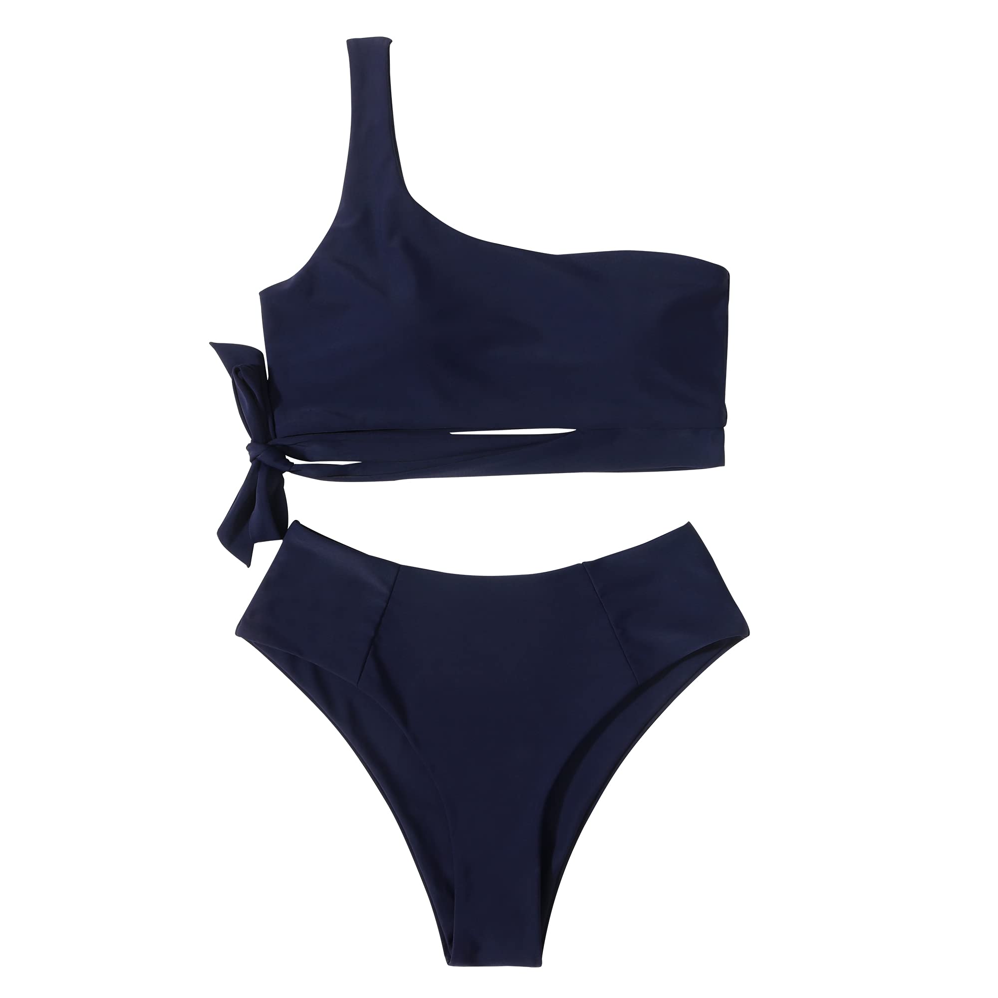 MOOSLOVER Women's Sexy One Shoulder High Waisted Bikini Set - Tie Side High Cut Two Piece Swimwear for Beach, Pool Party & Summer Vacation