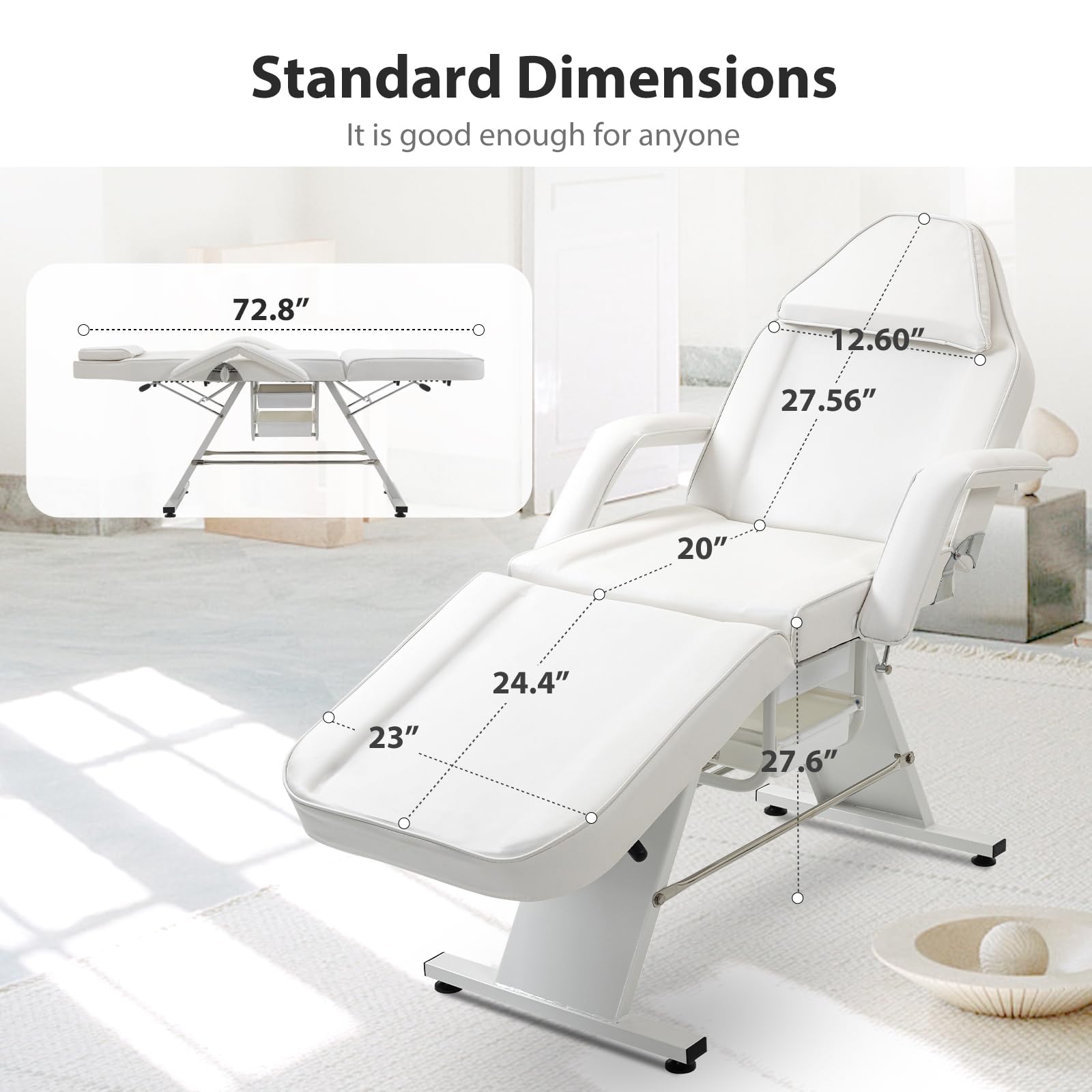 Professional Adjustable Hydraulic Facial Bed Tattoo Chair with 2 Trays - Foldable Esthetician Salon Massage Bed & Stool for Lash, Beauty, Spa Treatments - Perfect for Tattoo Artists, Massage Therapists & Beauty Professionals