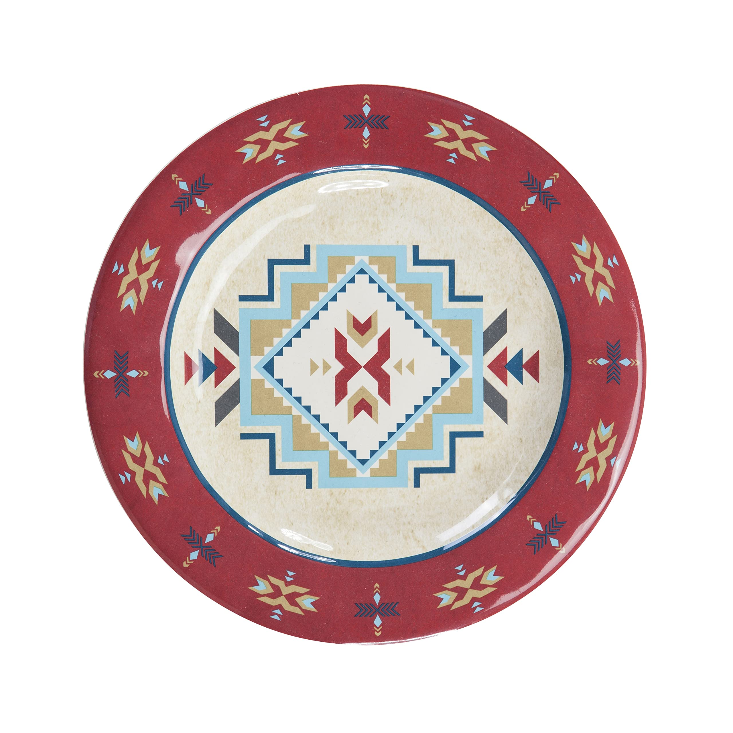 HiEnd Accents Spirit Valley 14-Piece Melamine Dinnerware Set - Plates, Bowls & Serving Platter - Southwestern Rustic Aztec Style for Cabin, Lodge & Outdoor Dining