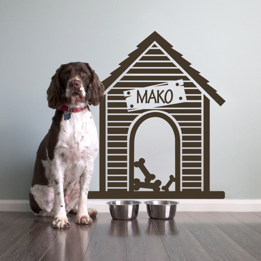 Personalized Dog House Wall Decal with Name - Pet Quote Vinyl Sticker, Home Art Mural Decoration in Dark Brown - Perfect for Nursery, Living Room & Pet Lovers' Spaces