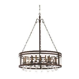 24-Light Bronze Chandelier with Clear Glass and Crystal Accents - Elegant Dining Room Lighting for Home Decor