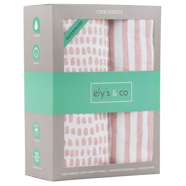 Elys & Co 2 Pack Waterproof Crib Sheets & Toddler Bed Sheets - Soft, Breathable & Machine Washable for Baby Nursery & Daycare Use