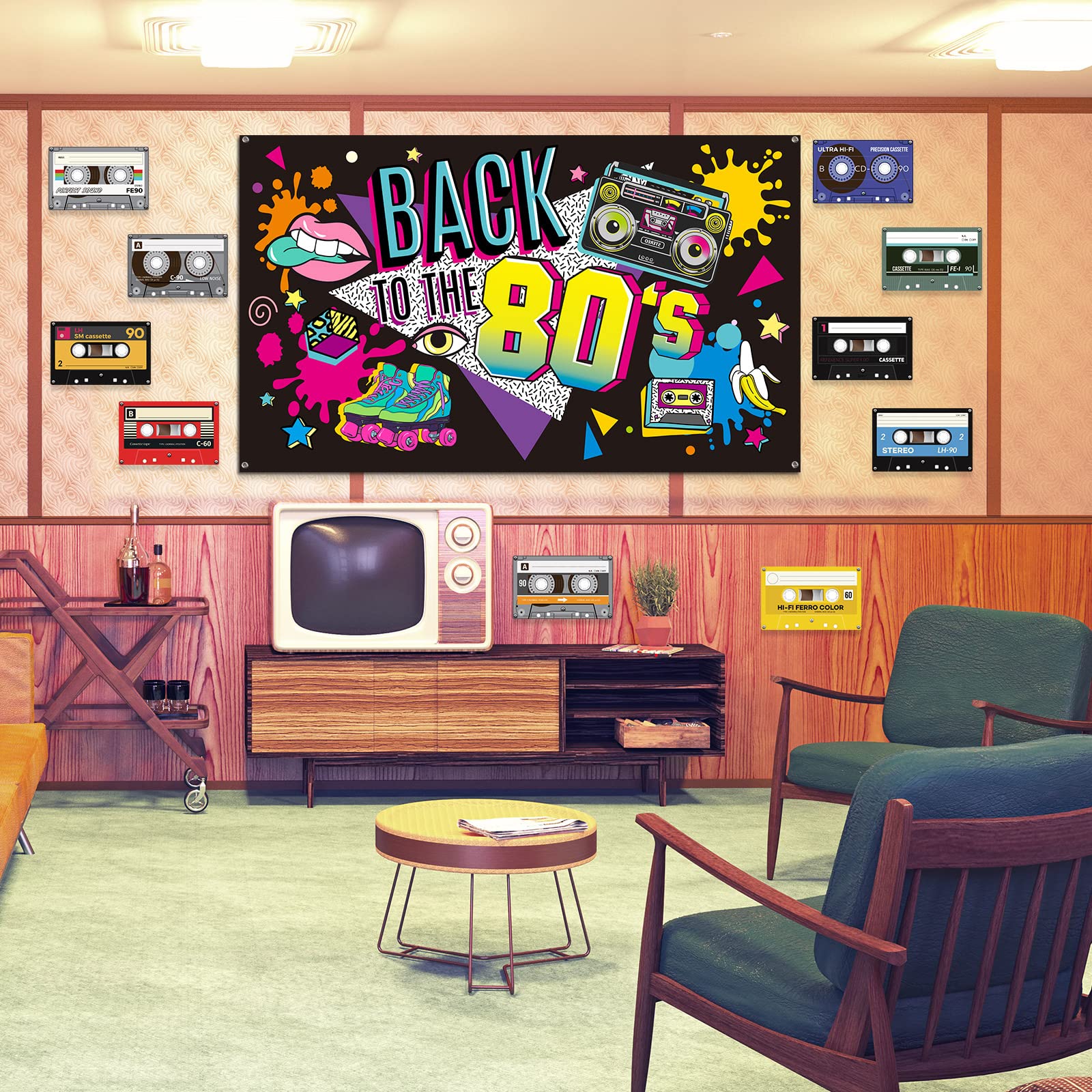 80's Party Banner Backdrop - 73x43 Inch Retro Photo Background for Events & Photography