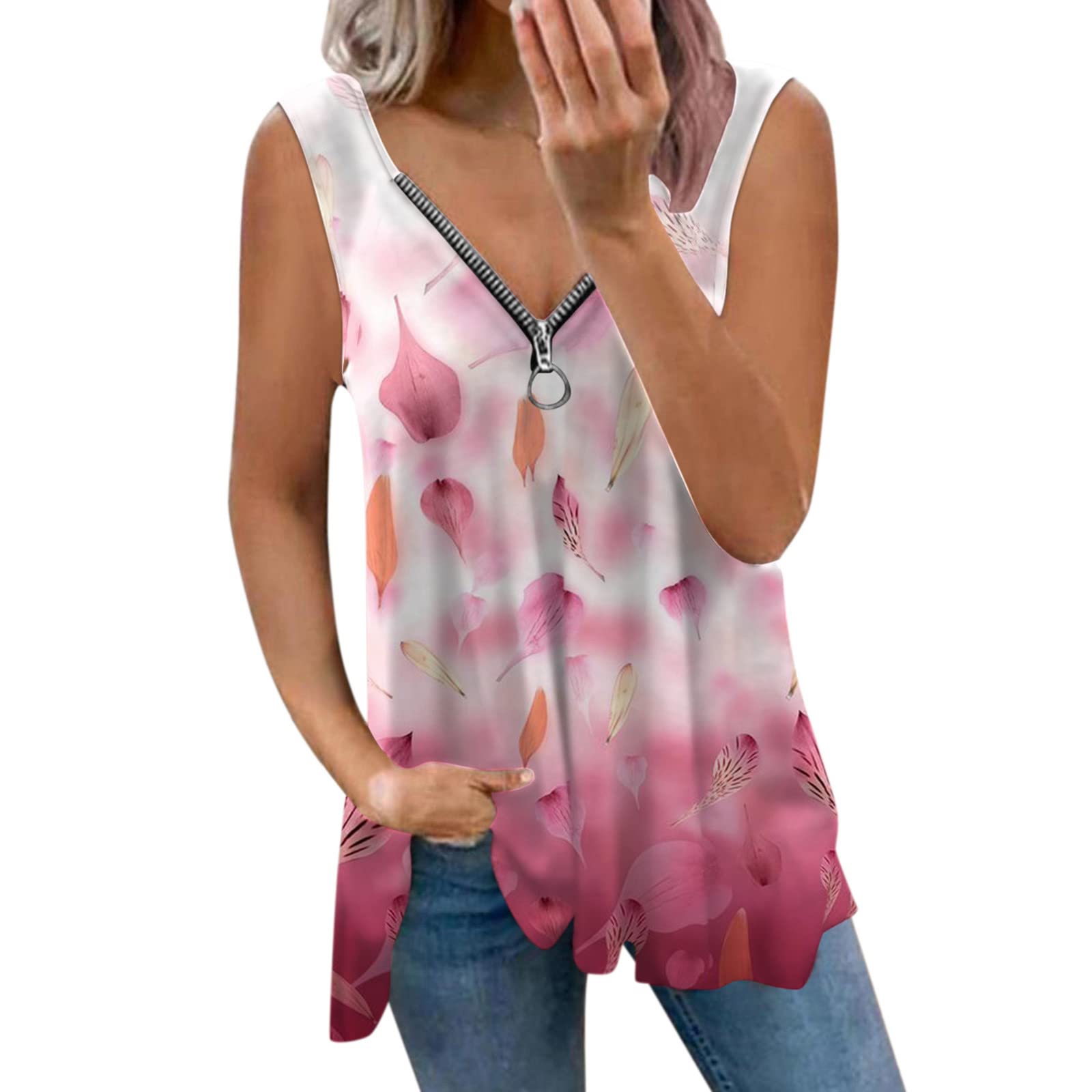 Women's V-Neck Sleeveless Print Tunic Blouse - Business Casual Vest Top for Office & Independence Day Outfits | Perfect for Work, Parties & Summer Wear