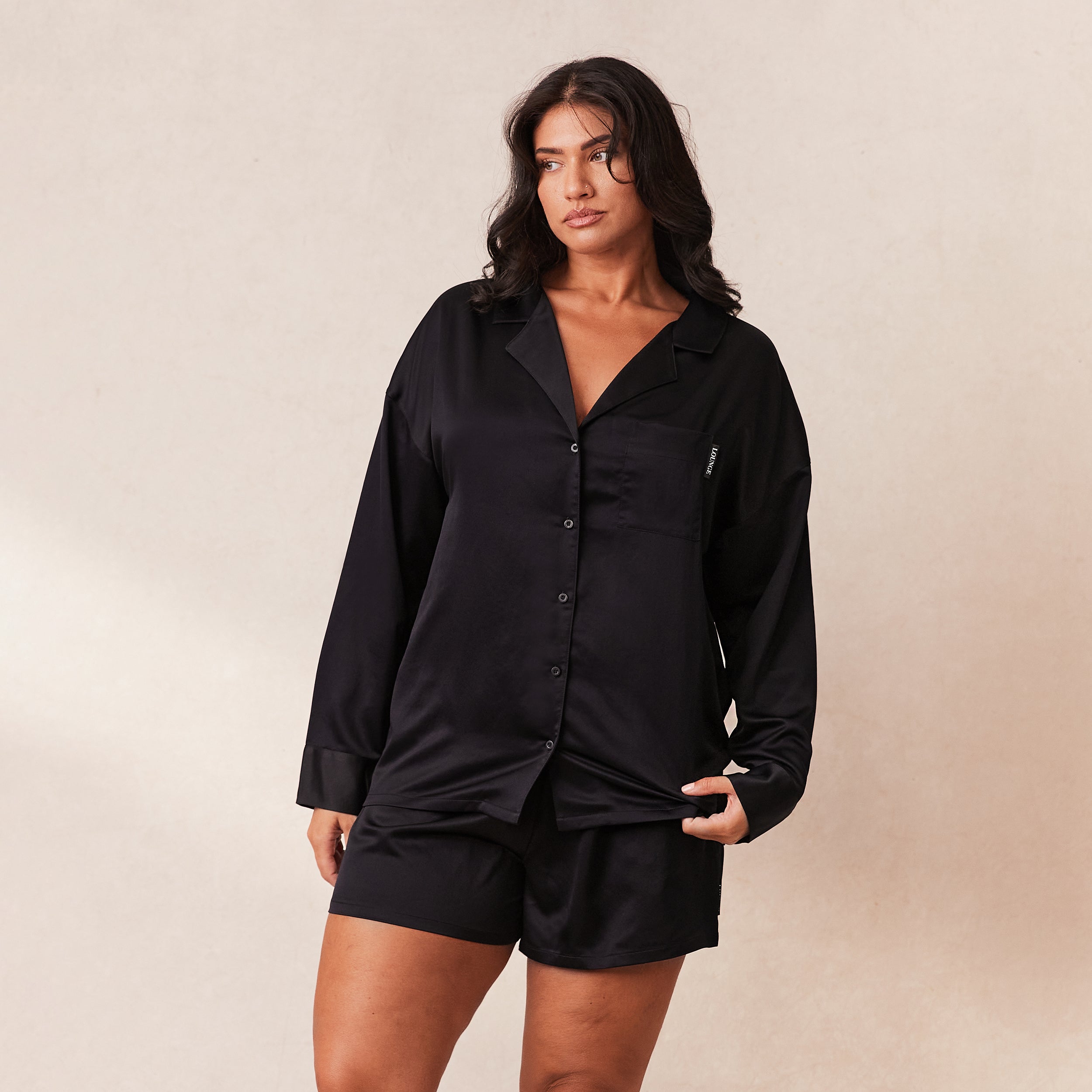 Classic Black Satin Pajama Shirt for Women - Soft & Comfortable Sleepwear - Perfect for Nightwear, Lounging & Travel