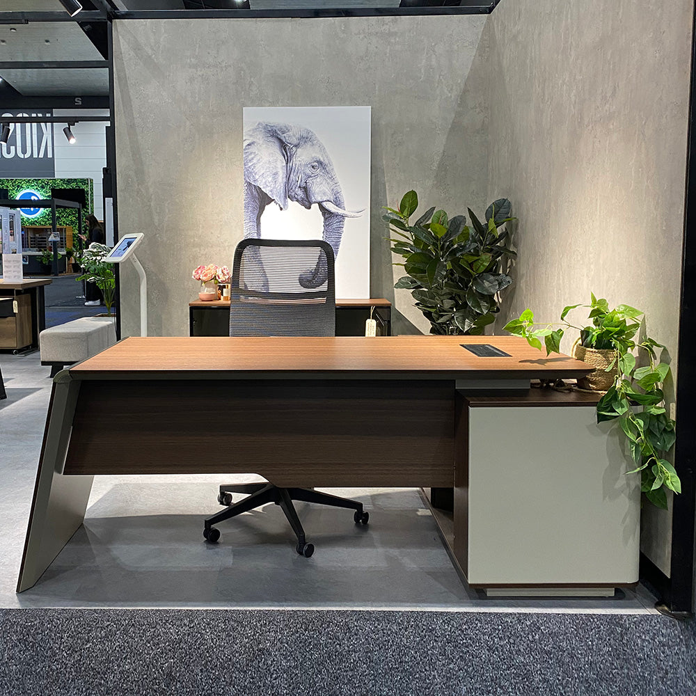 Premium ANDERS Executive Desk with Reversible Return - 2.0M Length in Hazelnut & Beige Finish | Modern Home Office Furniture for Professionals & Remote Workers