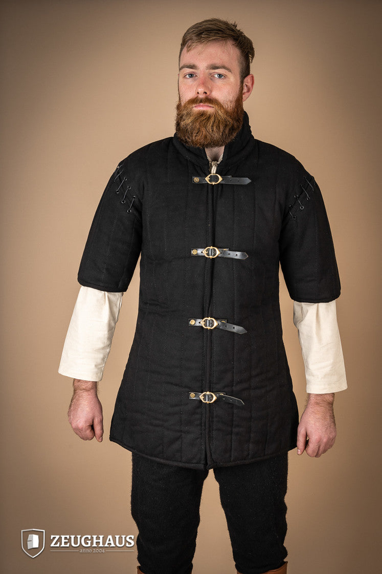 Medieval Gambeson Armor with Detachable Laced Sleeves - Black Historical Battle Reenactment Costume for LARP, Cosplay & Renaissance Fairs