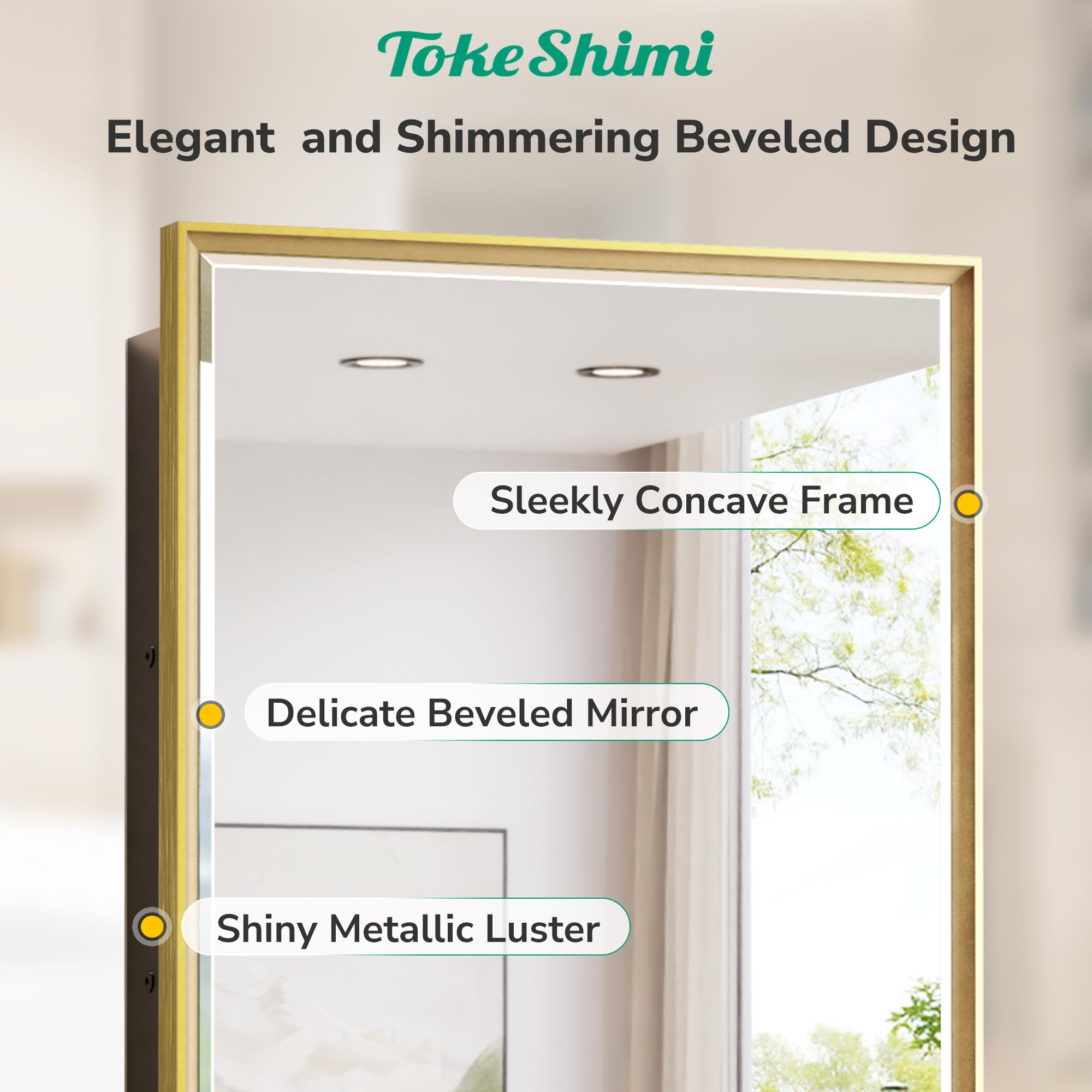 TokeShimi 20x26 Inch Recessed Medicine Cabinet with Mirror - Wall Mounted Bathroom Storage, Aluminum Gold Framed Vanity Cabinet with Beveled Edge Mirror for Bathroom, Bedroom, or Powder Room Organization