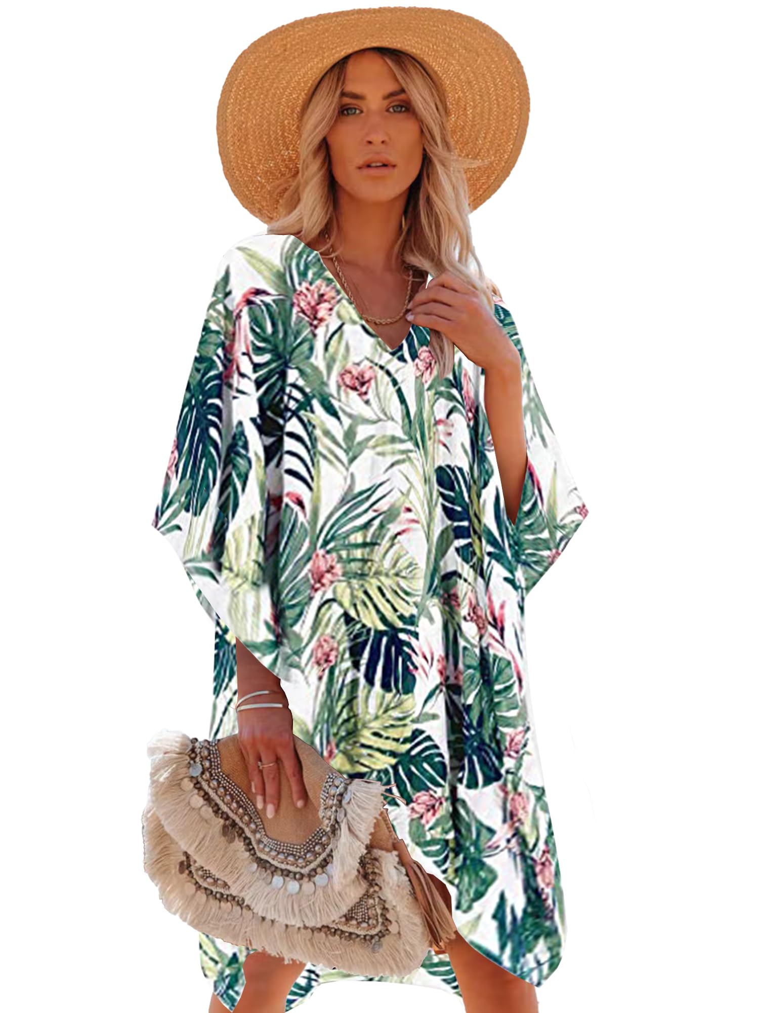Floral Print Women's Swimsuit Cover Up - Lightweight Beach Kaftan for Pool, Vacation & Summer Outfits | Perfect for Beach Parties, Resort Wear & Tropical Getaways
