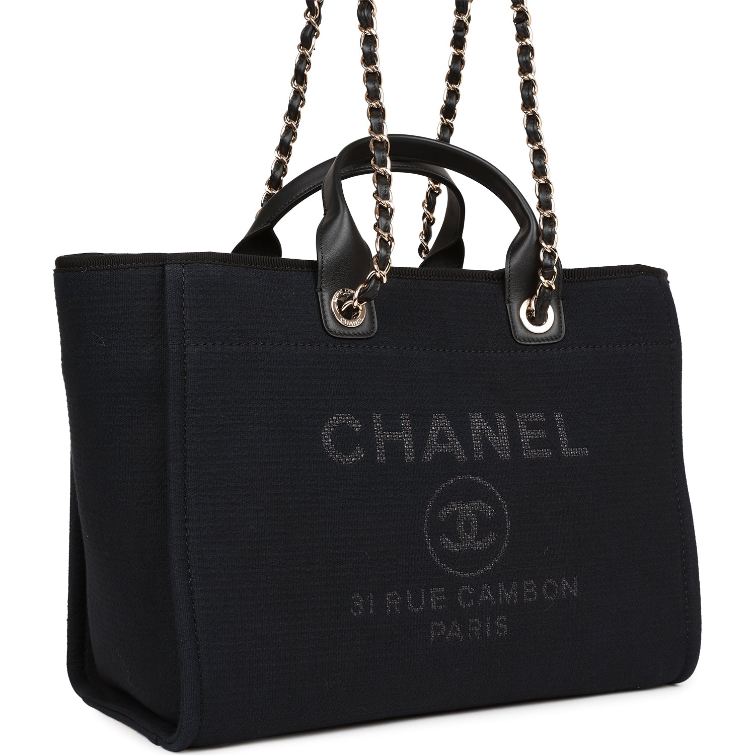 Chanel Large Deauville Shopping Tote Bag Black Boucle Leather with Light Gold Hardware - Luxury Designer Handbag for Women, Perfect for Work, Travel and Everyday Use