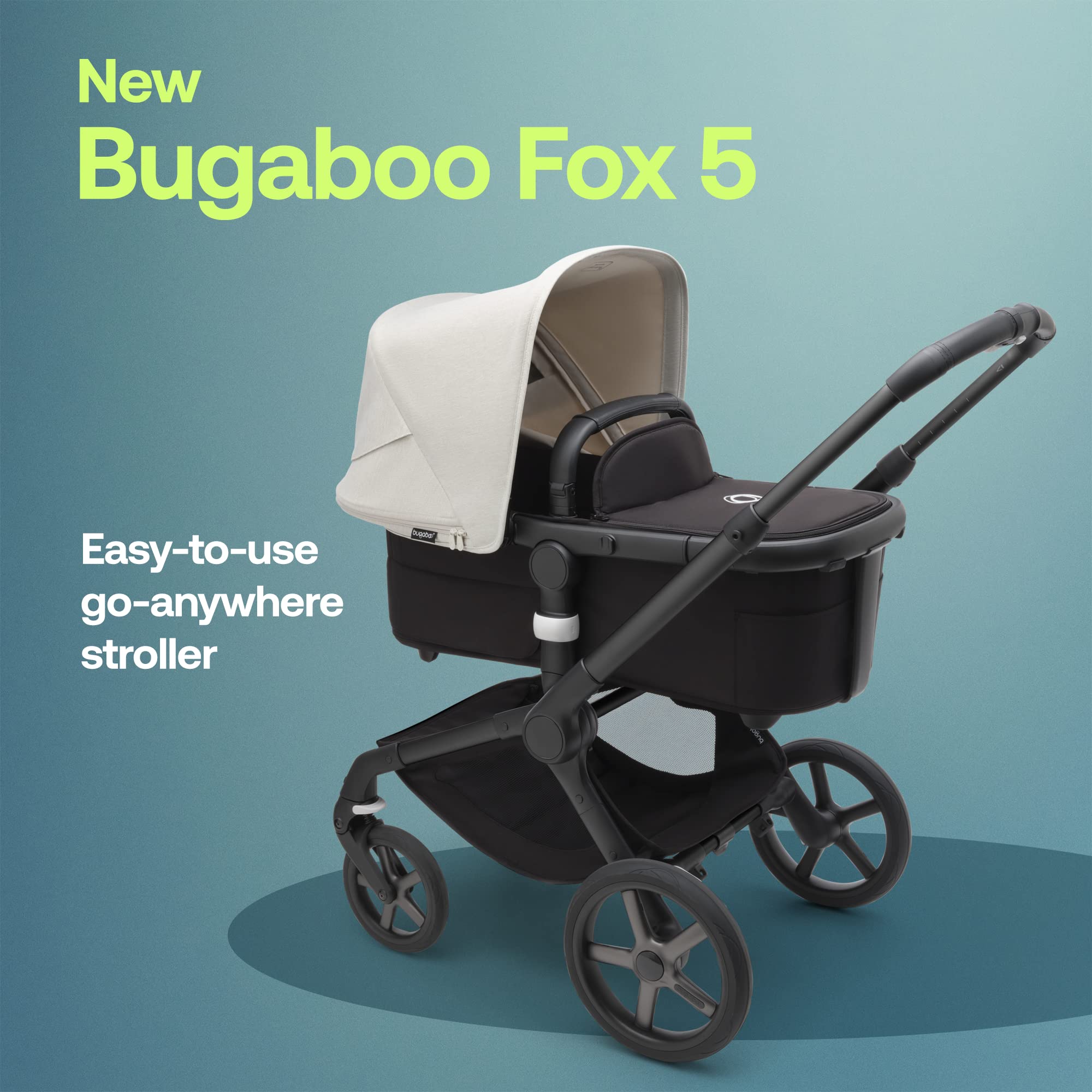 Bugaboo Fox 5 All-Terrain Stroller | 2-in-1 Baby Stroller with Full Suspension & Easy Fold | Spacious Bassinet & Extendable Toddler Seat | One-Handed Maneuverability | Midnight Black-Misty White | Perfect for City Walks, Park Outings & Travel Adventures