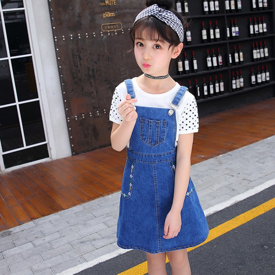 KIDSCOOL SPACE Girls Denim Skirts & Stretchy Jeans Overalls - Soft Comfortable Playwear for Toddler & Little Big Girls - Perfect for School, Playdates & Outdoor Adventures