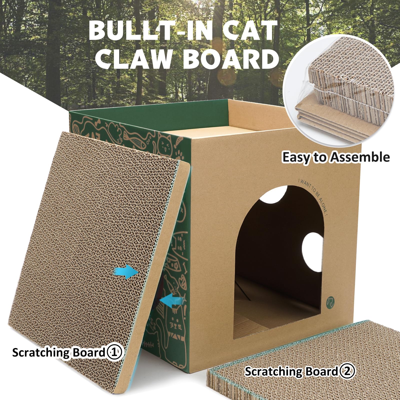 2-Story Cardboard Cat House with Scratch Pads - Durable Corrugated Scratcher Box Playhouse for Indoor Cats & Small Pets - Perfect for Cat Birthdays, Hideouts & Bunny Playtime (Great for Playrooms, Living Rooms & Pet-Friendly Spaces)