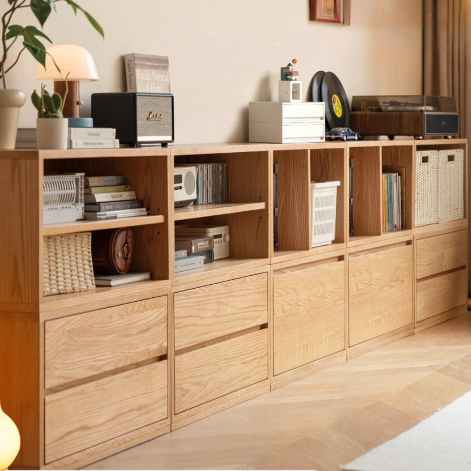 Modern Oak Solid Wood TV Stand with Free Combination Storage Shelves - Perfect for Living Room, Home Theater & Entertainment Center Organization