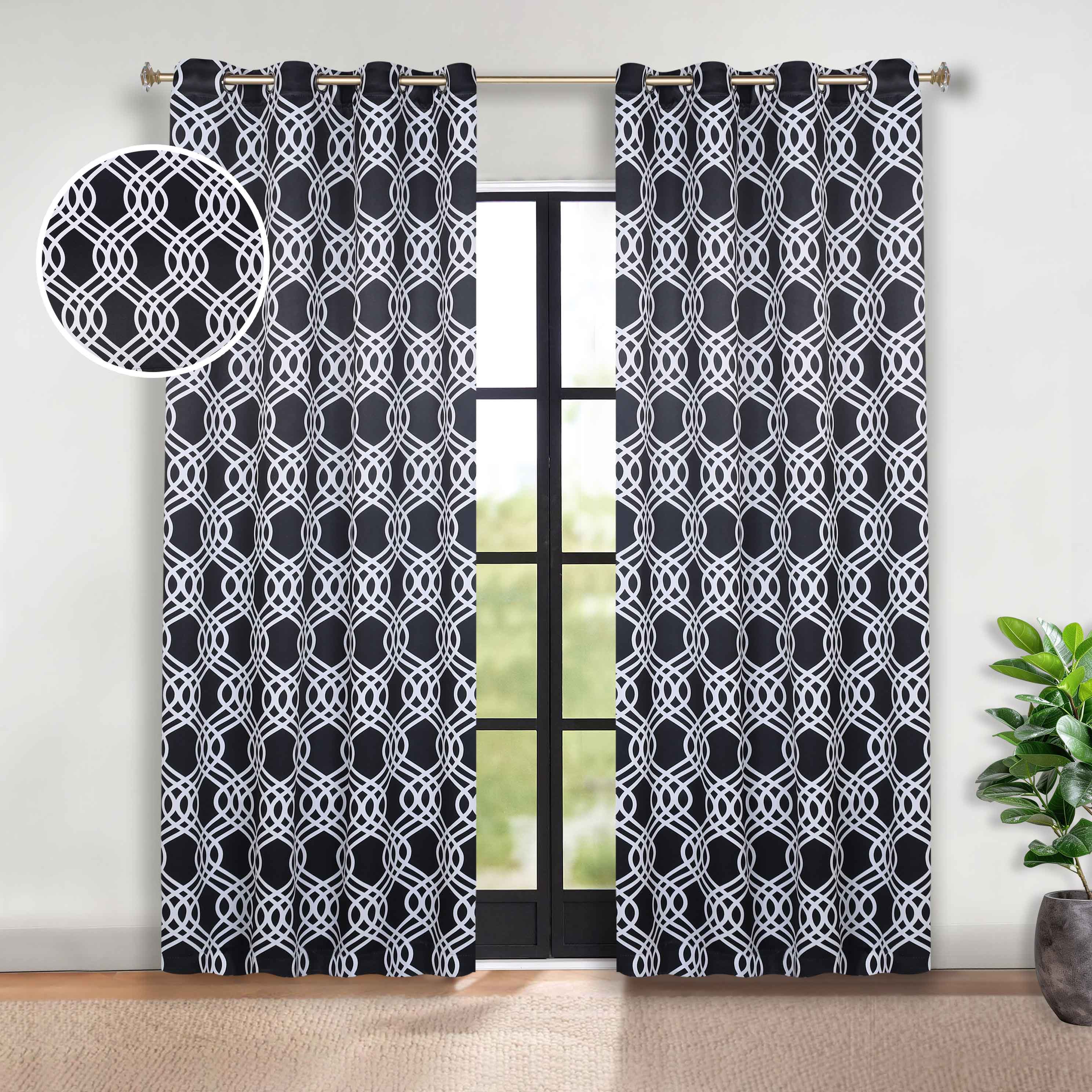Washable Blackout Curtains with Ribbon Trellis Design - Room Darkening Window Treatment for Bedroom & Living Room - Thermal Insulated Drapes for Better Sleep and Energy Efficiency