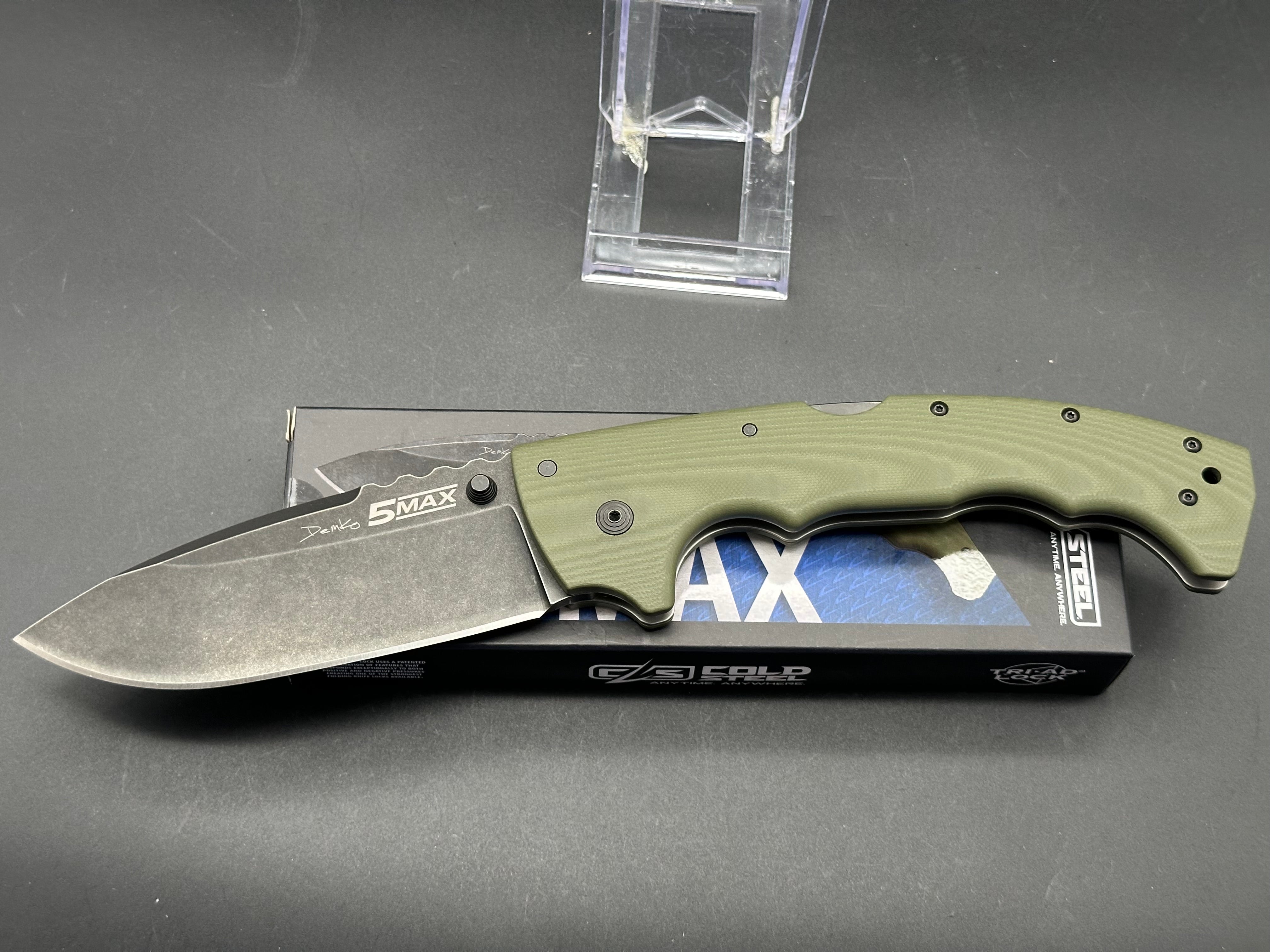Cold Steel 5 Max Lockback Folding Knife - OD Green G10 Handle, S35VN Steel Plain Edge, Black Stonewash Finish - EDC, Outdoor, Camping, Survival, Tactical Use