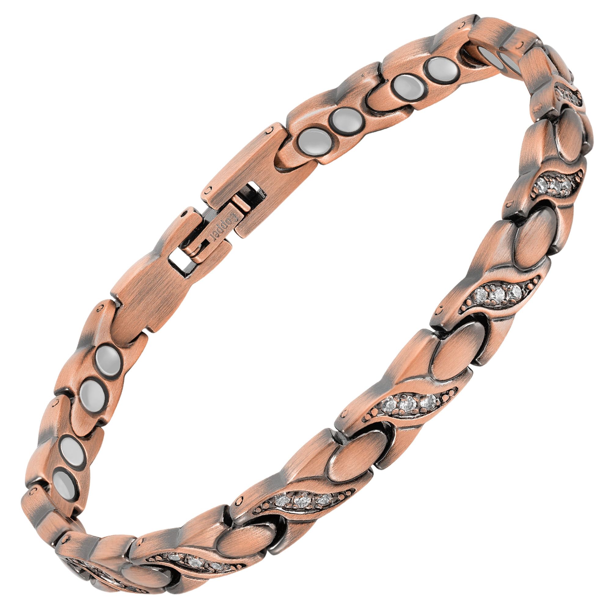 MagnetRX Copper Magnetic Bracelet for Women – Adjustable Ultra Strength Crystal Bracelet with Sizing Tool – Pain Relief & Arthritis Support – Perfect for Daily Wear & Wellness (Crystal XO Style)