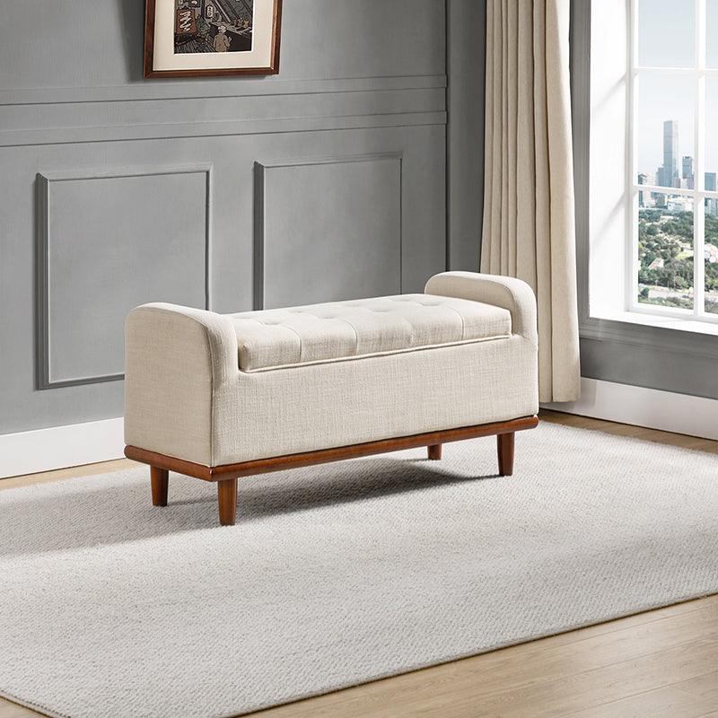 Clover Upholstered Flip Top Storage Bench - Stylish Ottoman with Hidden Storage for Living Room, Bedroom & Entryway - Perfect for Home Organization & Extra Seating