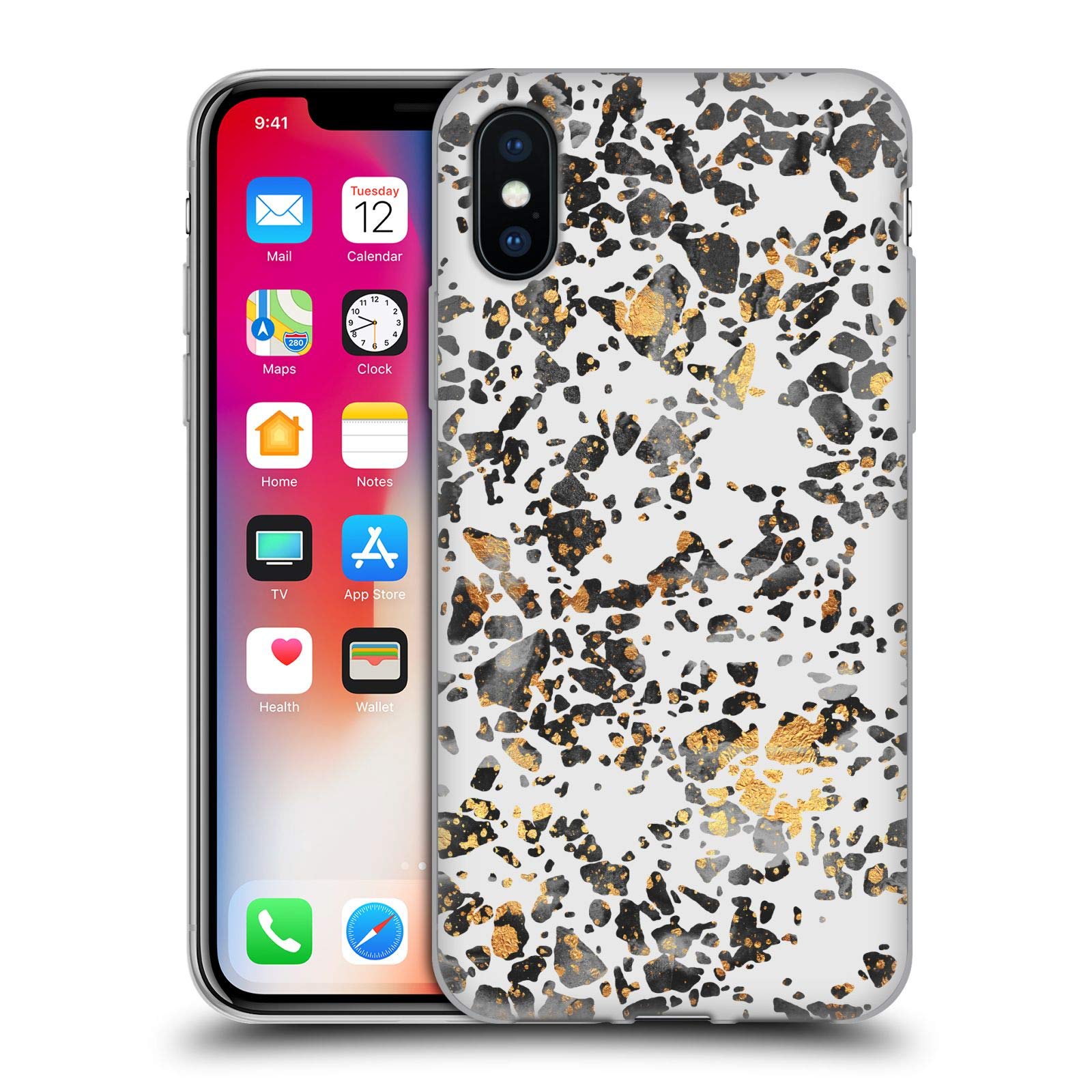 Elisabeth Fredriksson Gold Speckled Terrazzo Sparkles iPhone X/Xs Case | Officially Licensed Soft Gel Phone Cover by Head Case Designs - Perfect for Everyday Protection & Style