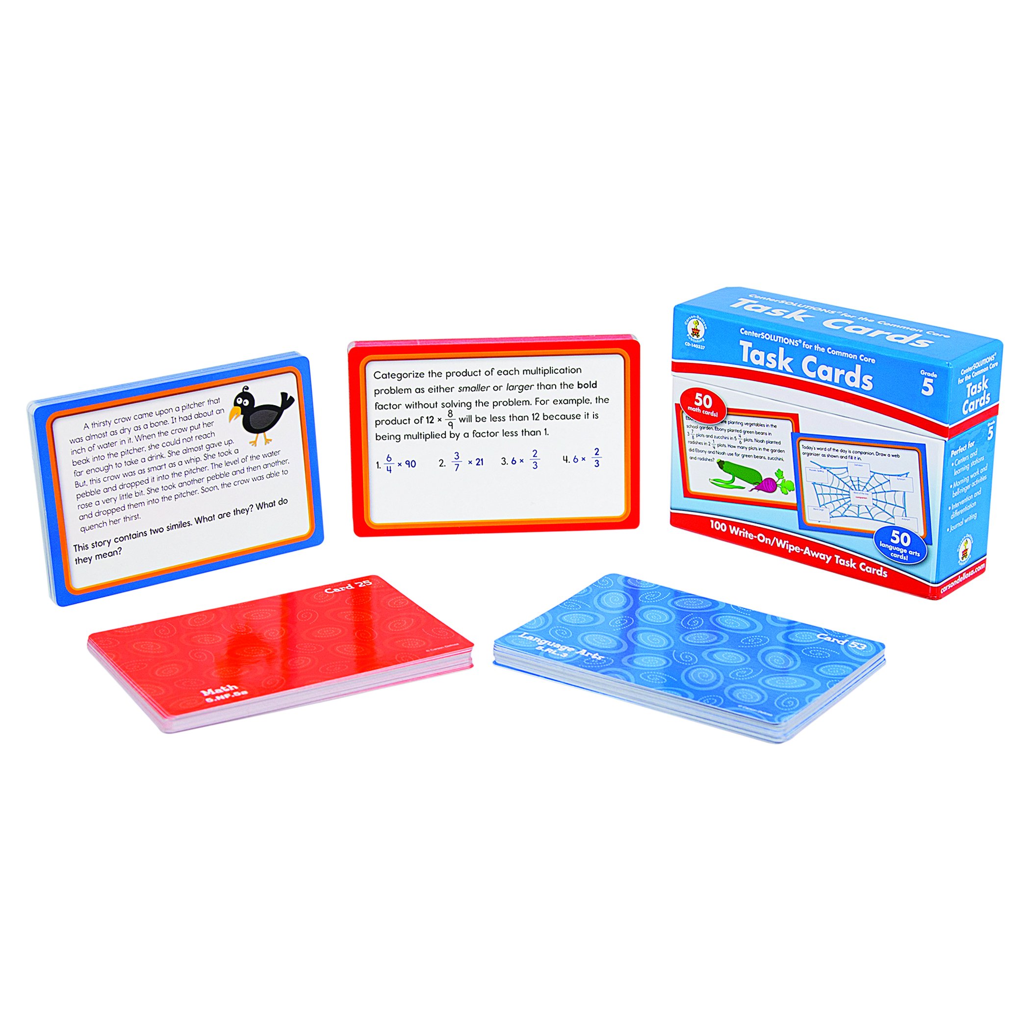 Grade 5 Math & Language Arts Task Cards - Carson-Dellosa Learning Cards for Classroom Activities & Homeschooling