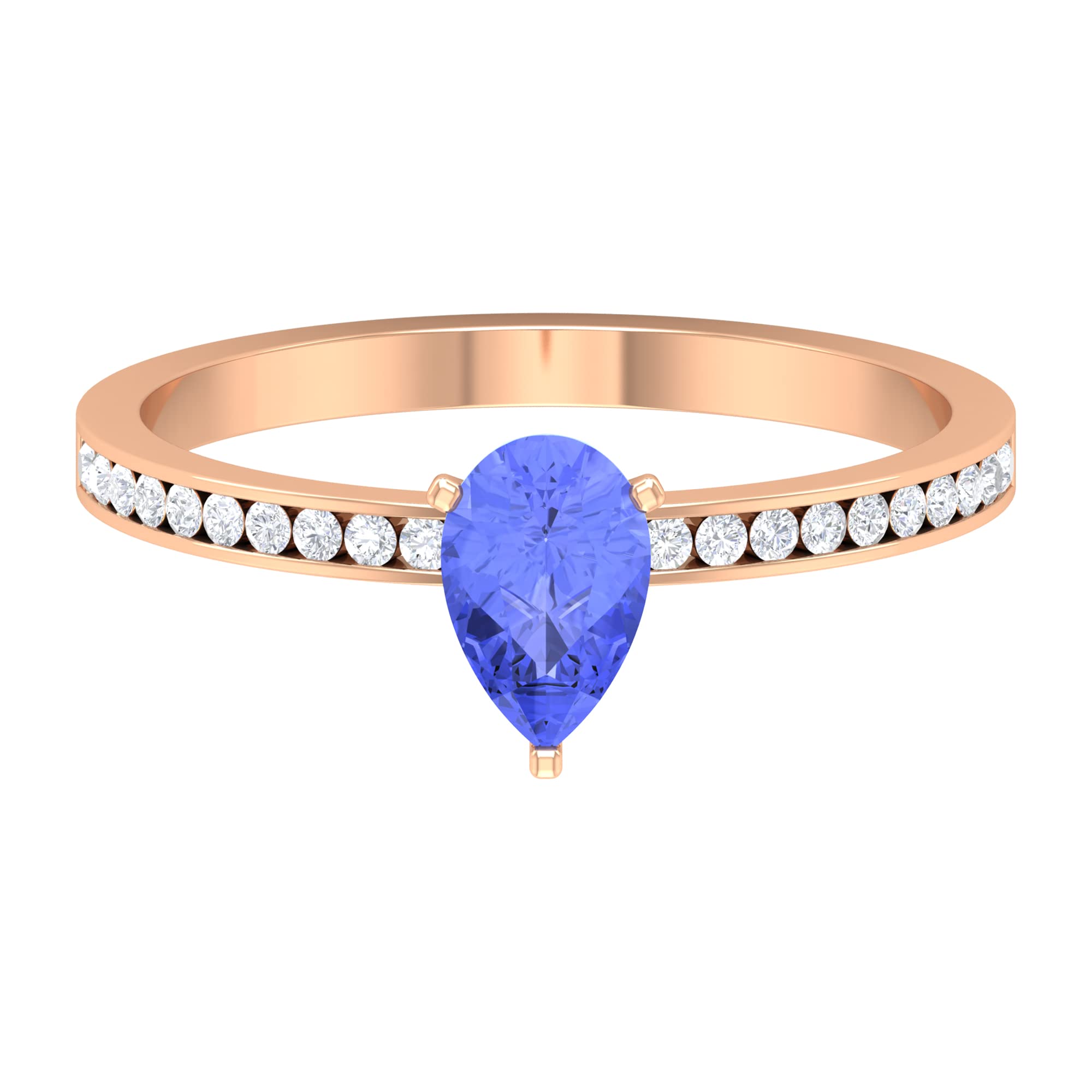 1 CT Tanzanite and Diamond Ring for Women - 5X7 MM Pear Cut Blue Tanzanite Solitaire Ring in 14K Solid Gold - Elegant Jewelry for Engagement, Anniversary & Special Occasions