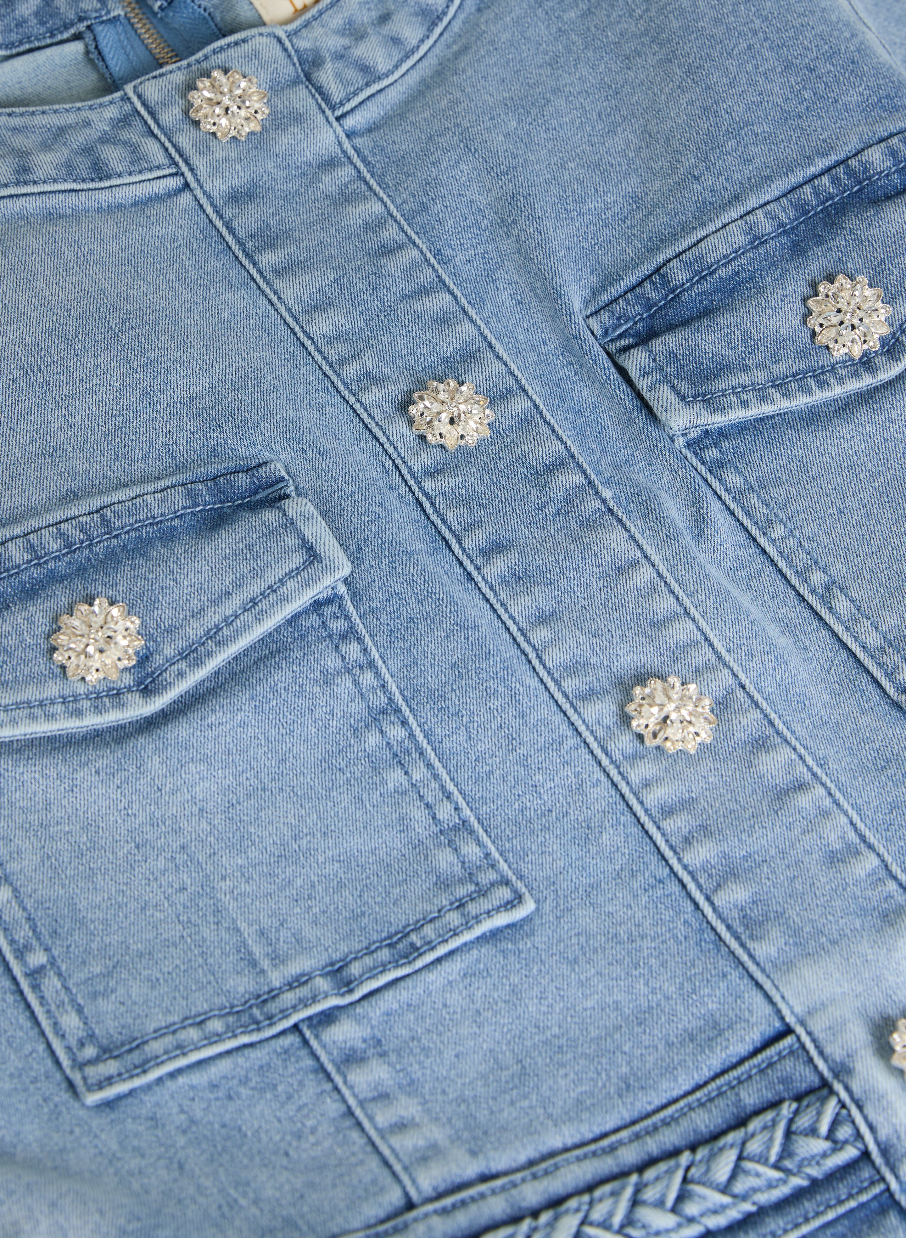 Crystal Embellished Denim Button Dress for Women - Elegant Party & Date Night Outfit