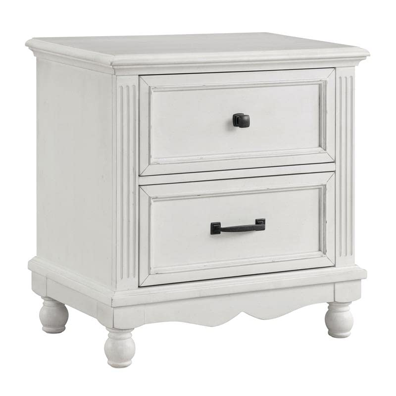 Furniture of America Gramm Solid Wood Nightstand with USB Port in Antique White - Modern Bedside Table for Bedroom, Living Room & Office Use