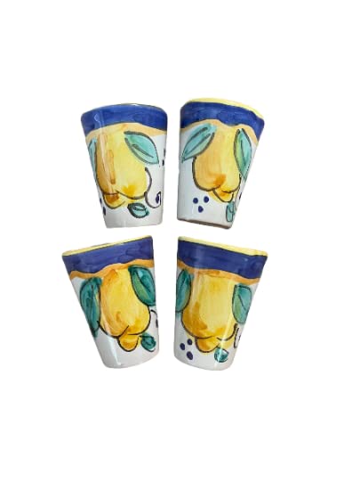 Italian Ceramic Limoncello Shot Glasses Set of 4 - Elegant Lemon-Shaped Drinking Cups for Limoncello, Cocktails & Desserts - Handcrafted in Italy - Perfect for Home Bars, Italian Restaurants & Gift Giving