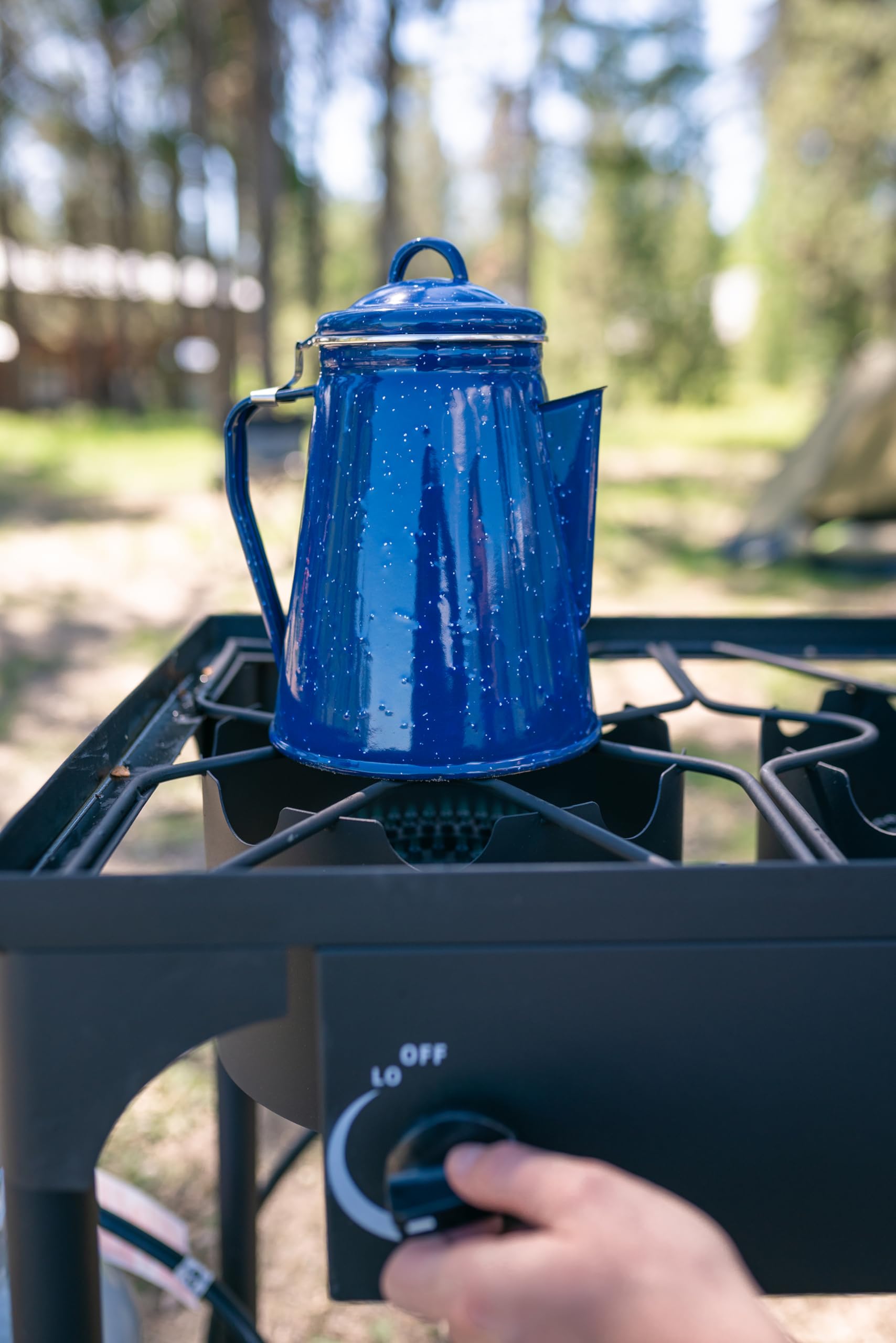 Stansport Enamel Coffee Pot - 12 Cup Camping Coffee Maker, Durable Stainless Steel with Heat-Resistant Handle for Outdoor, Picnic, RV & Home Use