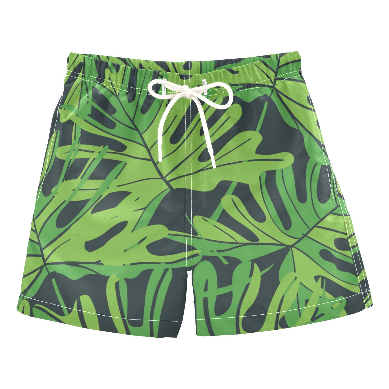 AMICHIC Boys Tropical Leaves Swim Trunks - Quick Dry Toddler Swimwear for Kids 2-8 Years | Beach, Pool & Summer Vacation Outfits