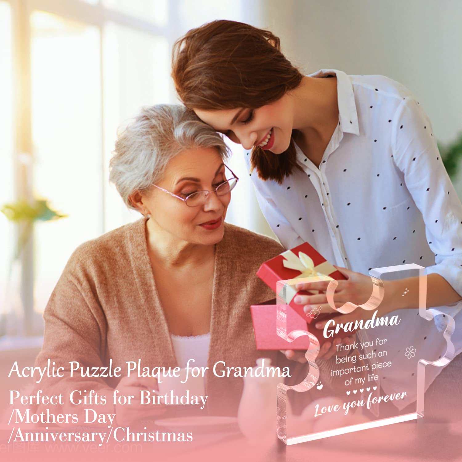 Funnli Acrylic Plaque for Grandma - Mother's Day Birthday Gift - 3.35x2.76in Desk Decor for Home Office