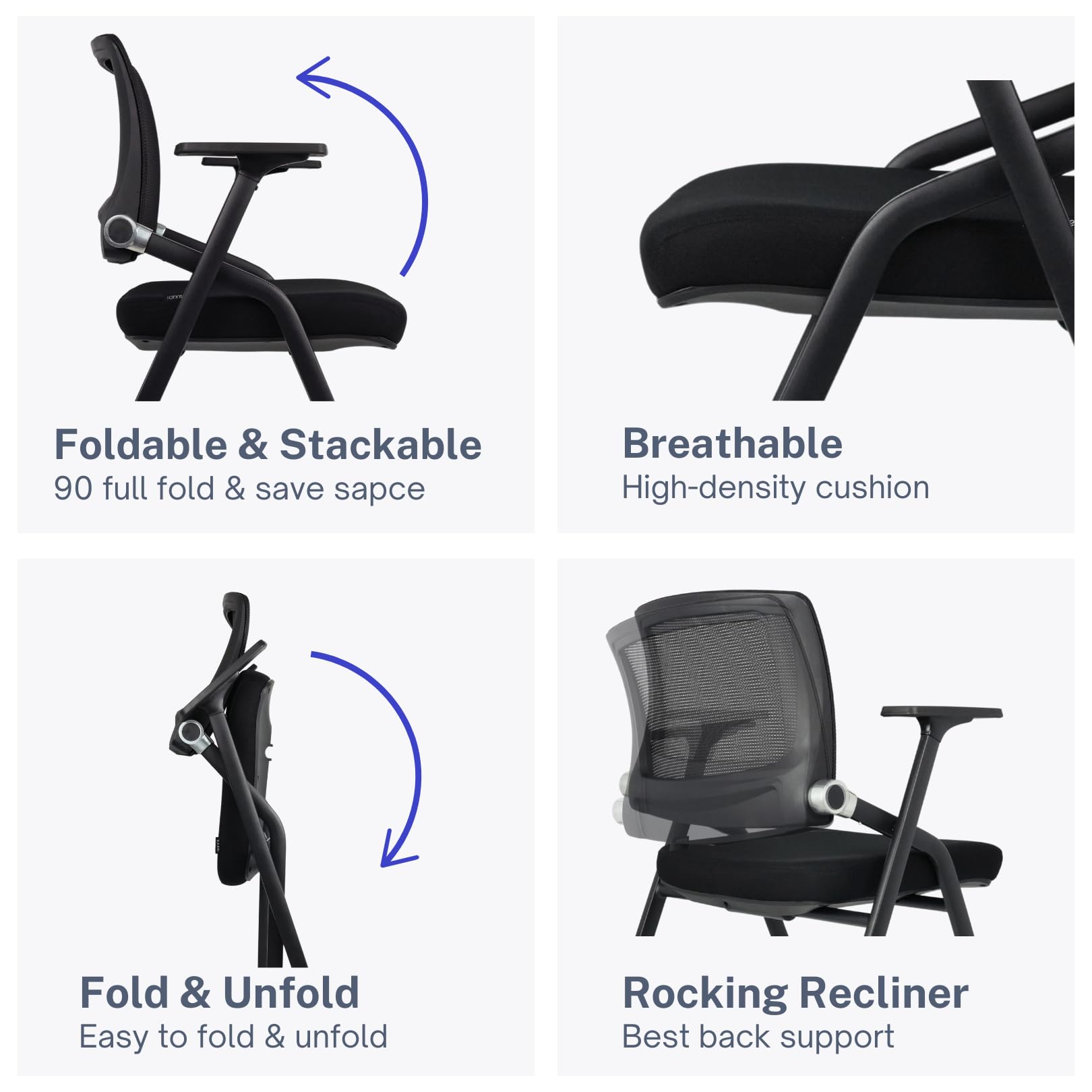 10 Pack Foldable Office Chairs with Wheels - Ergonomic Mesh Back & Armrests, Stackable Conference Chairs for Office, Guest & Reception - Portable Meeting Chairs (Black, 300 lbs Capacity) - Perfect for Home Office, Conference Rooms & Temporary Seating Events