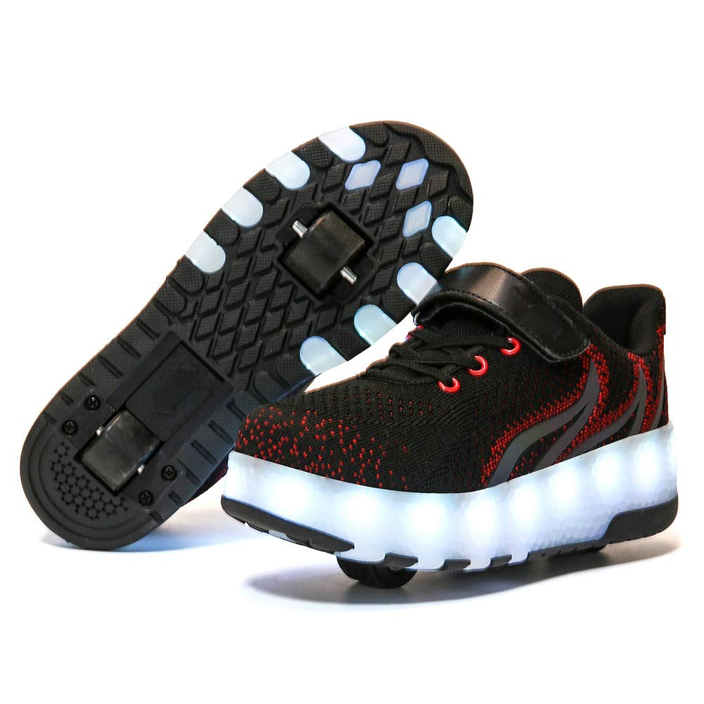 LED Roller Shoes for Kids - USB Rechargeable Wheels, Retractable Skates Sneakers for Boys & Girls (Black, Size 13) - Perfect for Beginners, Outdoor Play & Birthday Gifts