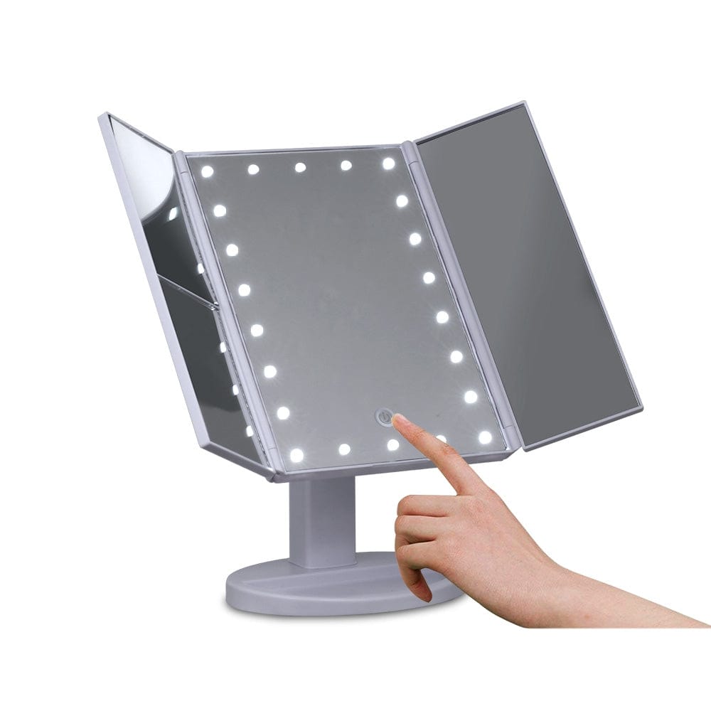 Embellir Makeup Mirror with 1X/2X/3X Magnification & 22 LED Lights - Tri-Fold Vanity Mirror with Storage for Makeup Application, Skincare, and Travel