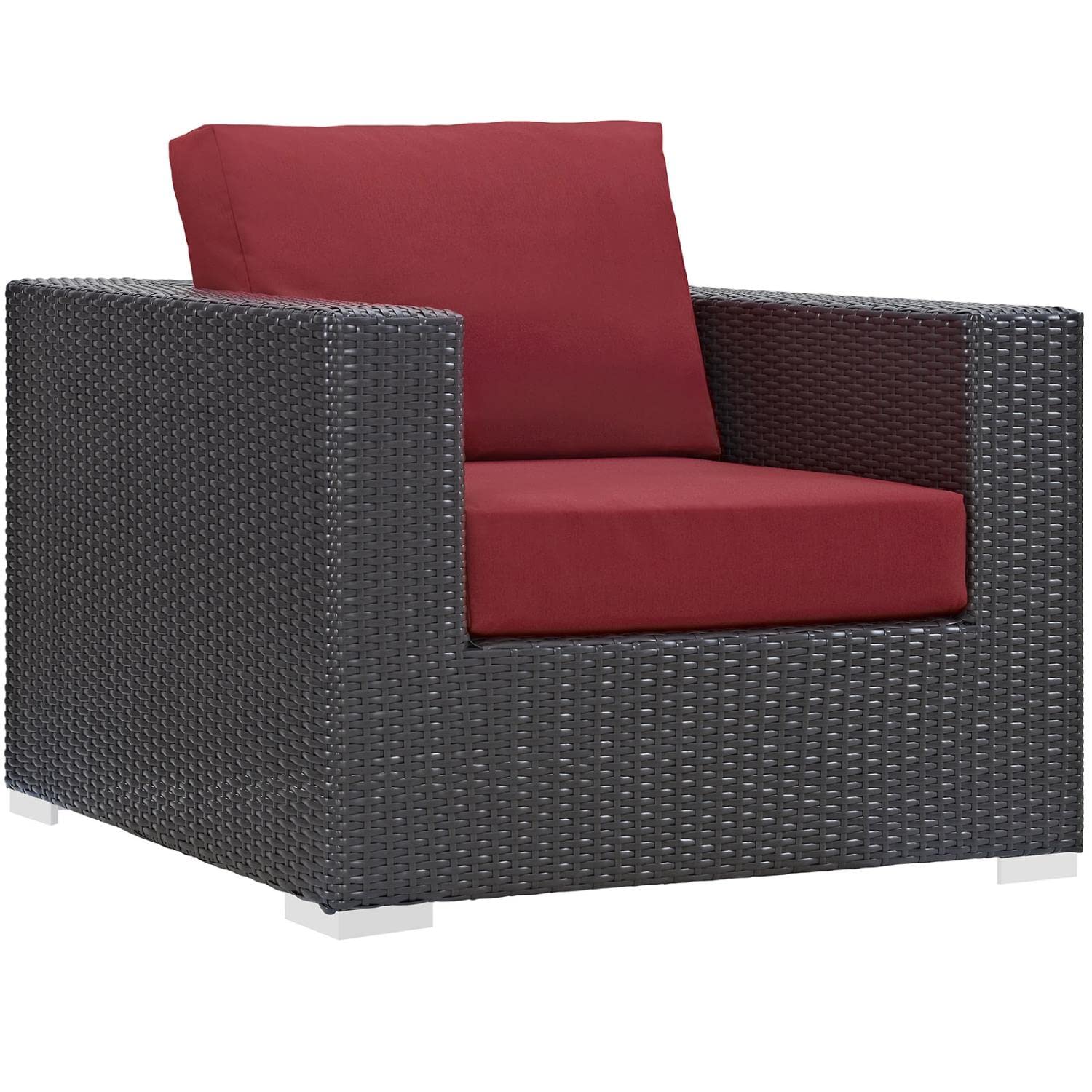 Modway Convene 7-Piece Wicker Rattan Outdoor Patio Sectional Sofa Set - Espresso Red - Durable Weather-Resistant Furniture for Backyard, Garden & Poolside Relaxation