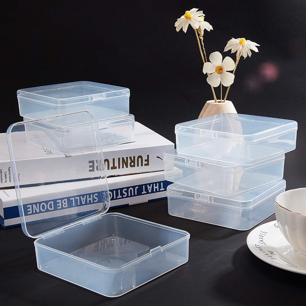 BENECREAT 8 Pack Clear Plastic Storage Boxes with Lids - 4.5x4.5x1.4 Inch Square Organizer Containers for Beads, Coins, Jewelry Findings, Watch Parts & Craft Supplies - Perfect for DIY Projects, Home Organization & Small Item Storage