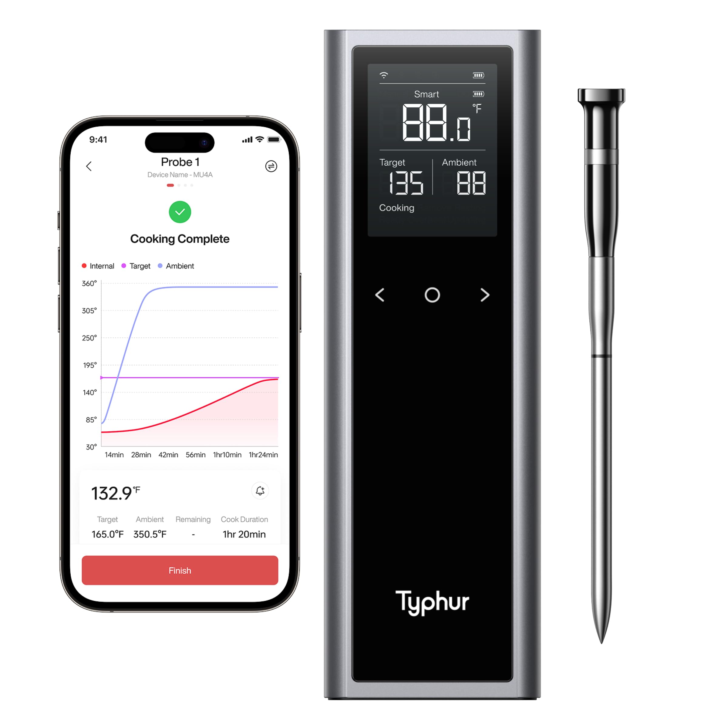 Sync One Smart Wireless Meat Thermometer - LCD Display, WiFi & Bluetooth, Long Range for BBQ, Grill, Oven, Smoker | Perfect for Outdoor Cooking, Backyard Parties & Home Chefs
