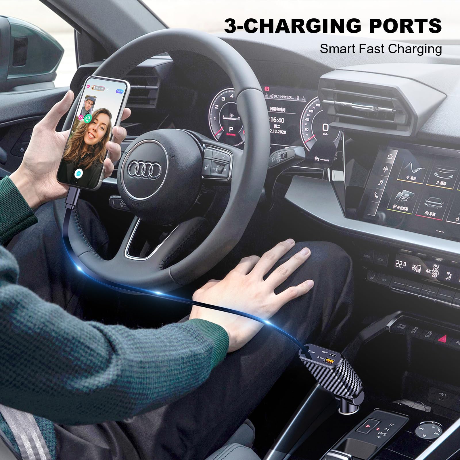 OHLPRO 58W Retractable Car Charger - Super Fast Dual USB Car Phone Charger Adapter with 35.4