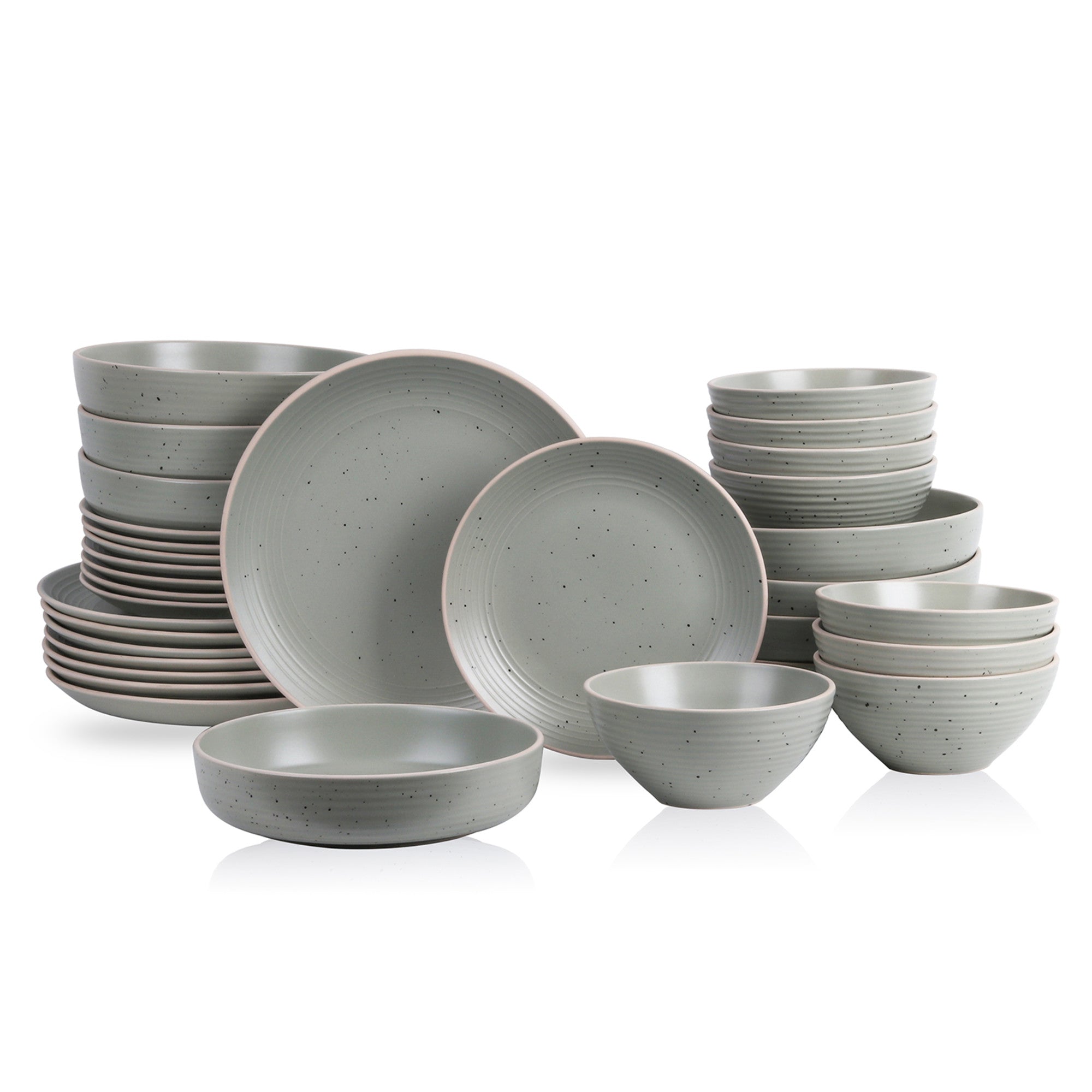 Premium Lauren Stoneware Dinnerware Set - Elegant Green 16-Piece Set for Everyday Dining & Entertaining | Durable & Stylish Tableware for Family Meals, Dinner Parties & Special Occasions