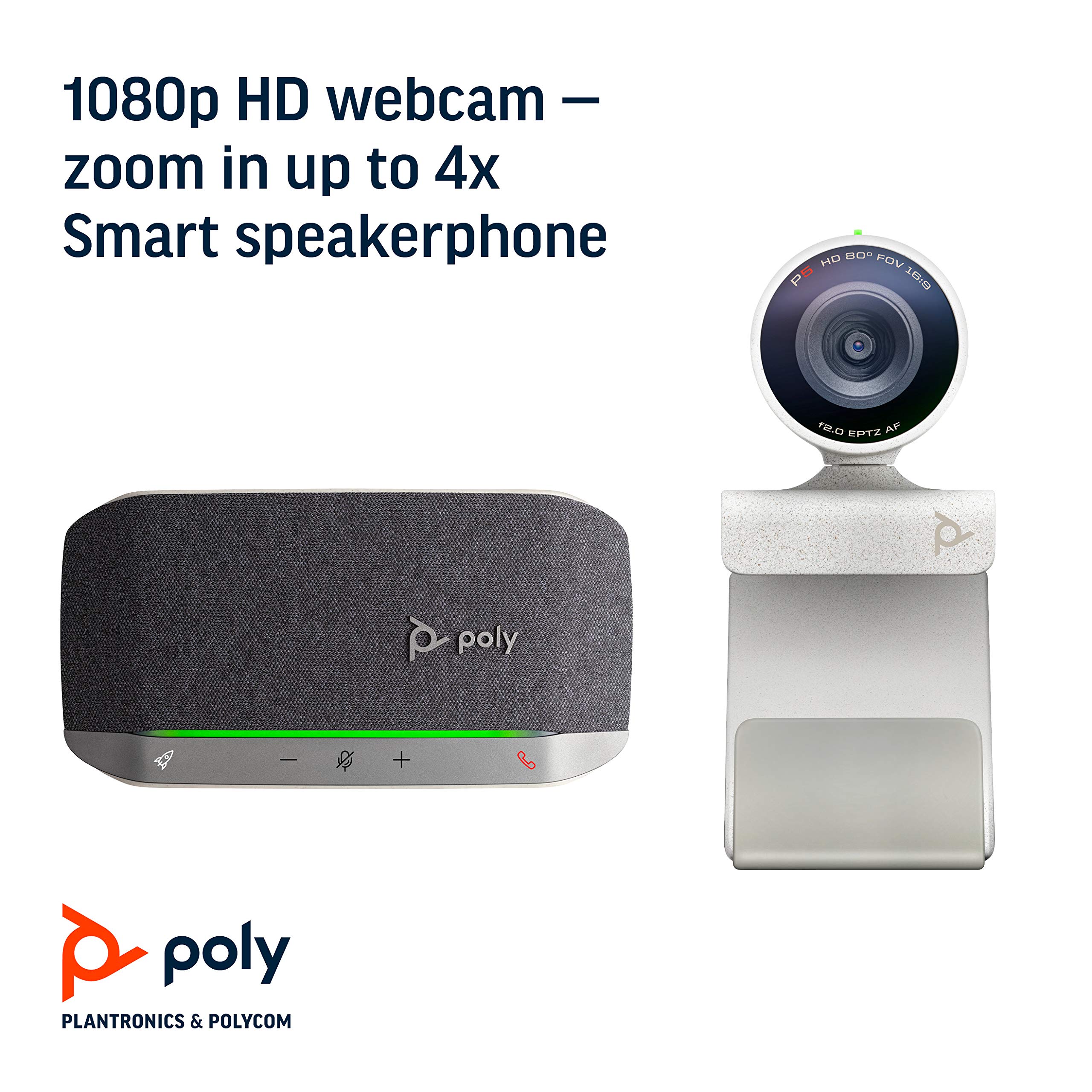 Poly Studio P5 Video Conference Kit with Poly Sync 20+ | 1080p HD Webcam & Bluetooth Speakerphone | Professional Hybrid Work Solution for Home Office, Remote Meetings & Team Collaboration (Gray)