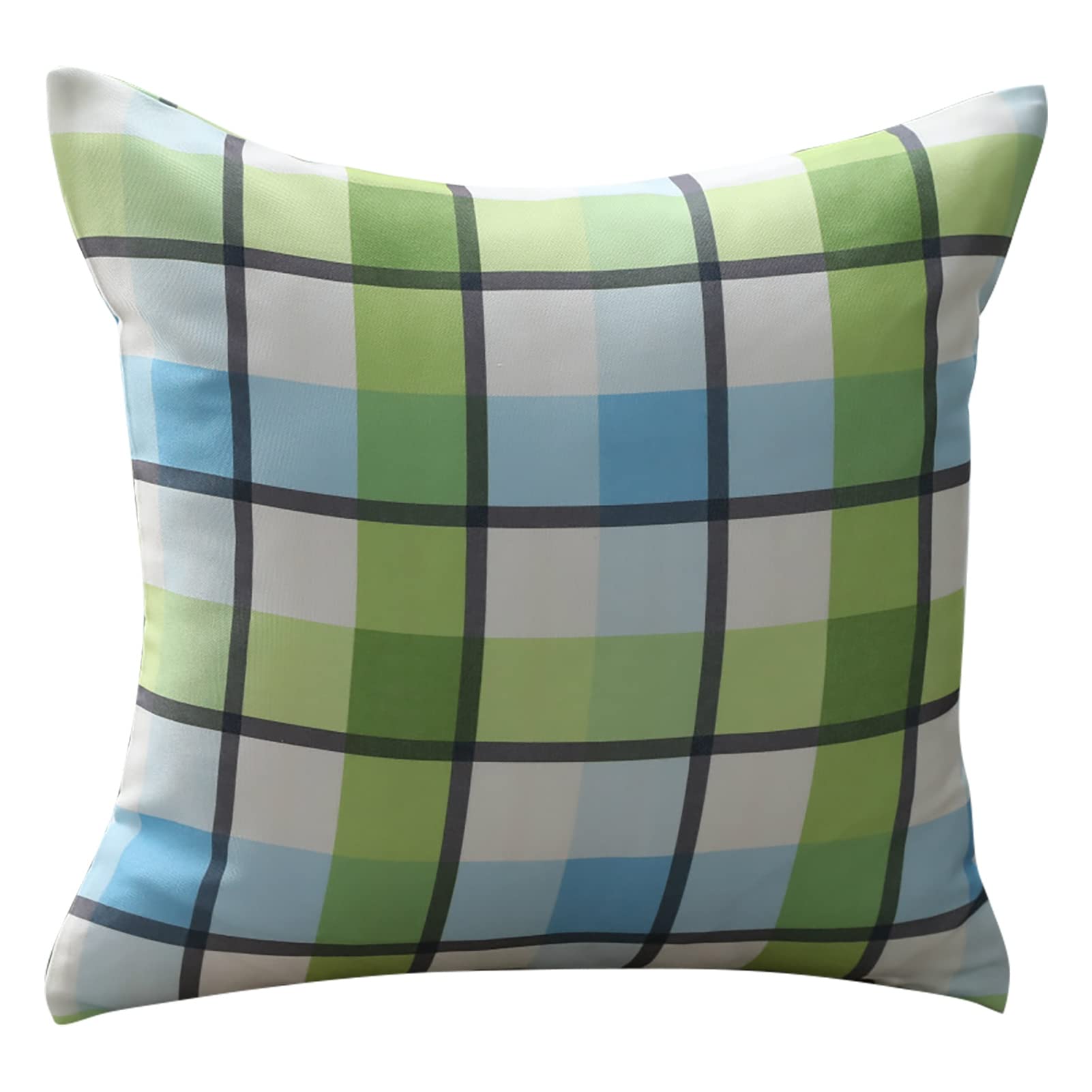 Premium Mediterranean Style Flax Plaid Square Pillow Cover with Invisible Zipper - Breathable Linen Cushion Case for Sofa, Bed, Car Seat Decor - Home & Office Decorative Throw Pillow Cover