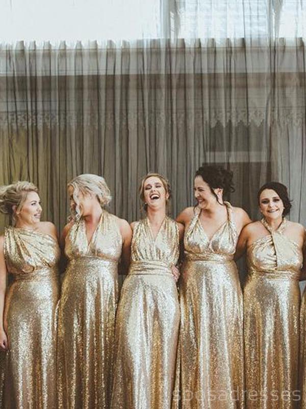 Elegant Mismatched Gold Sequin Long Bridesmaid Dresses - WG573 | Affordable Formal Gowns for Weddings, Parties & Special Occasions